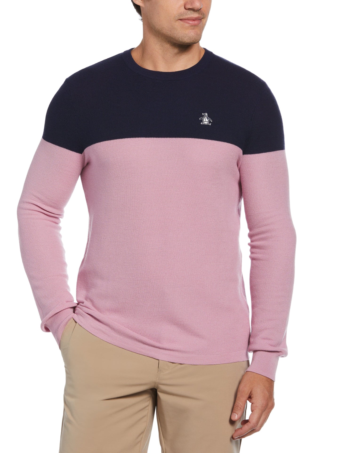 Color Block Long Sleeve Golf Sweater (Gelato Pink)