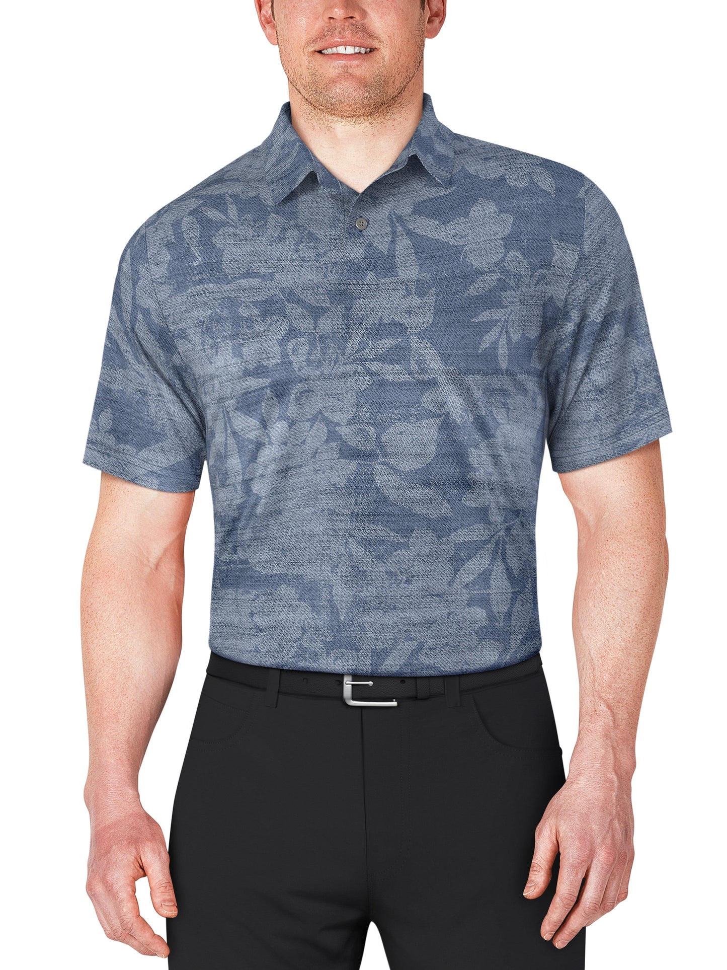 Distressed Floral Print Golf Polo (Insignia Blue)
