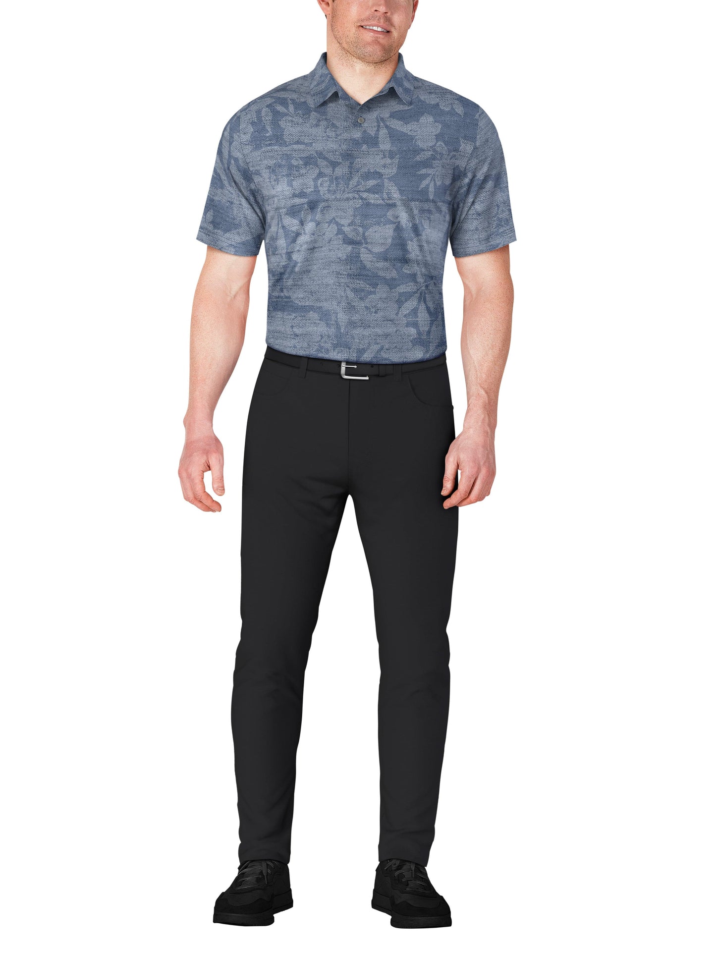 Men's Distressed Floral Print Golf Polo