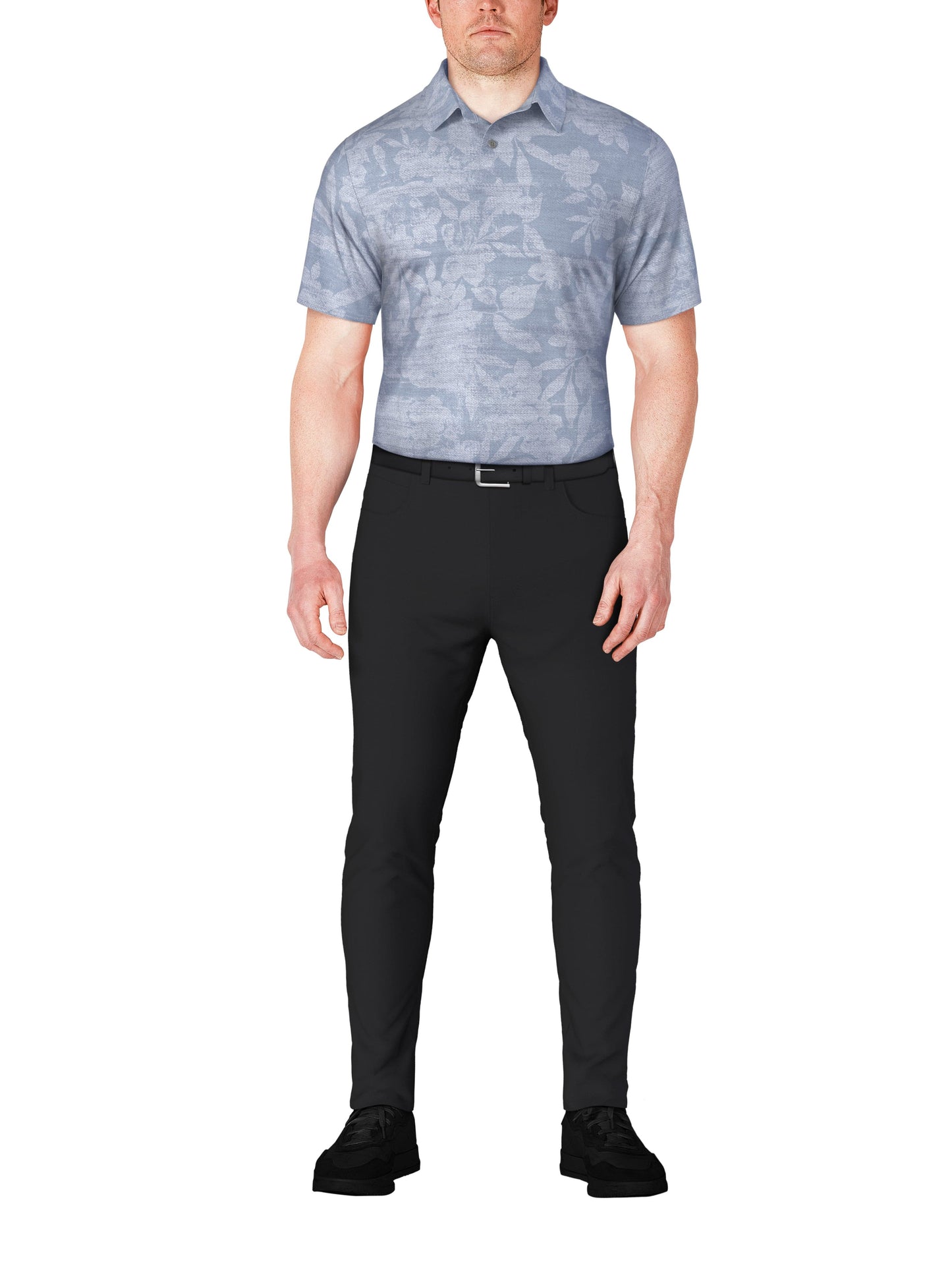 Men's Distressed Floral Print Golf Polo
