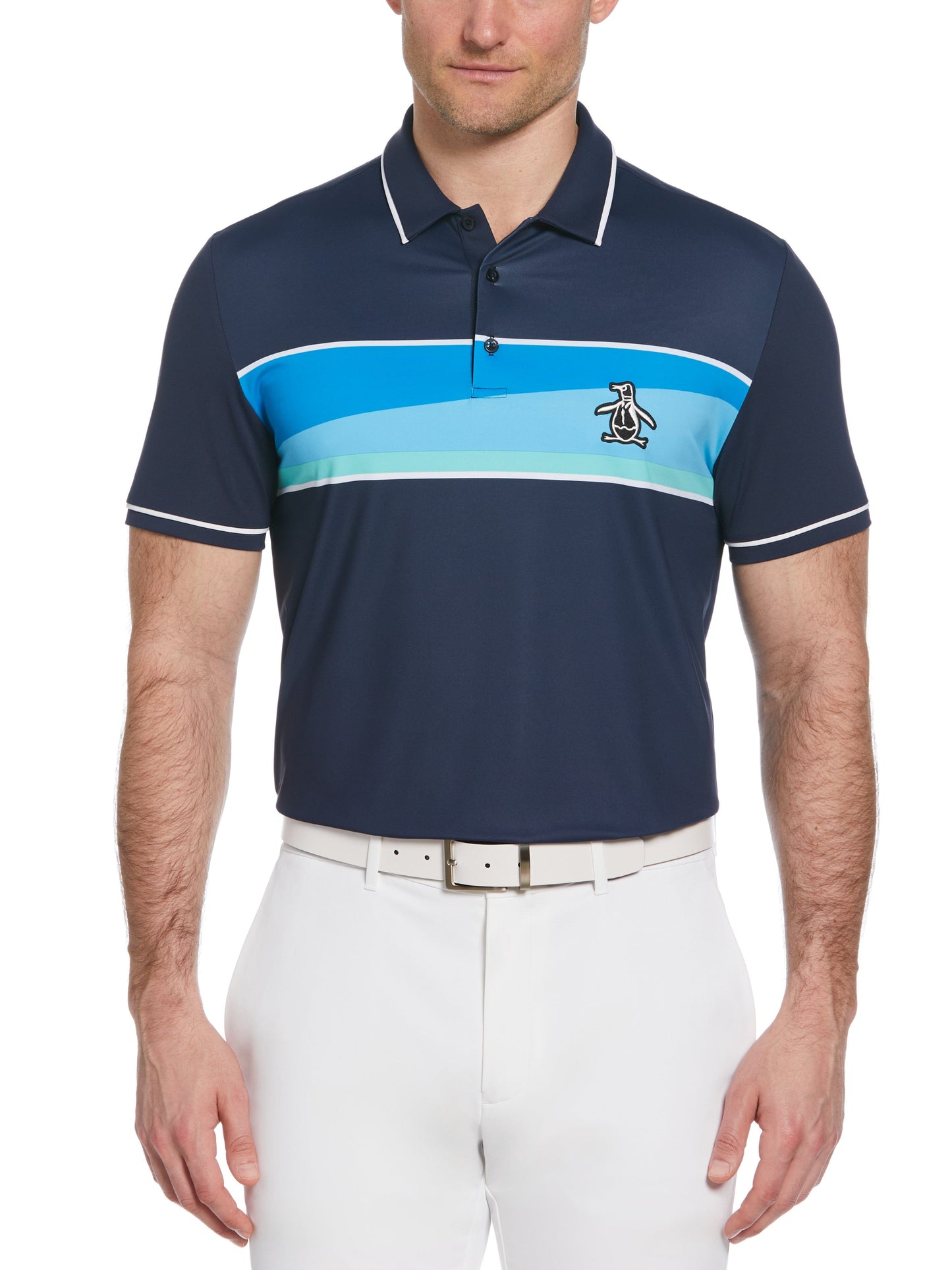 Engineered 80s Color Block Print Short Sleeve Golf Polo Shirt (Black Iris)
