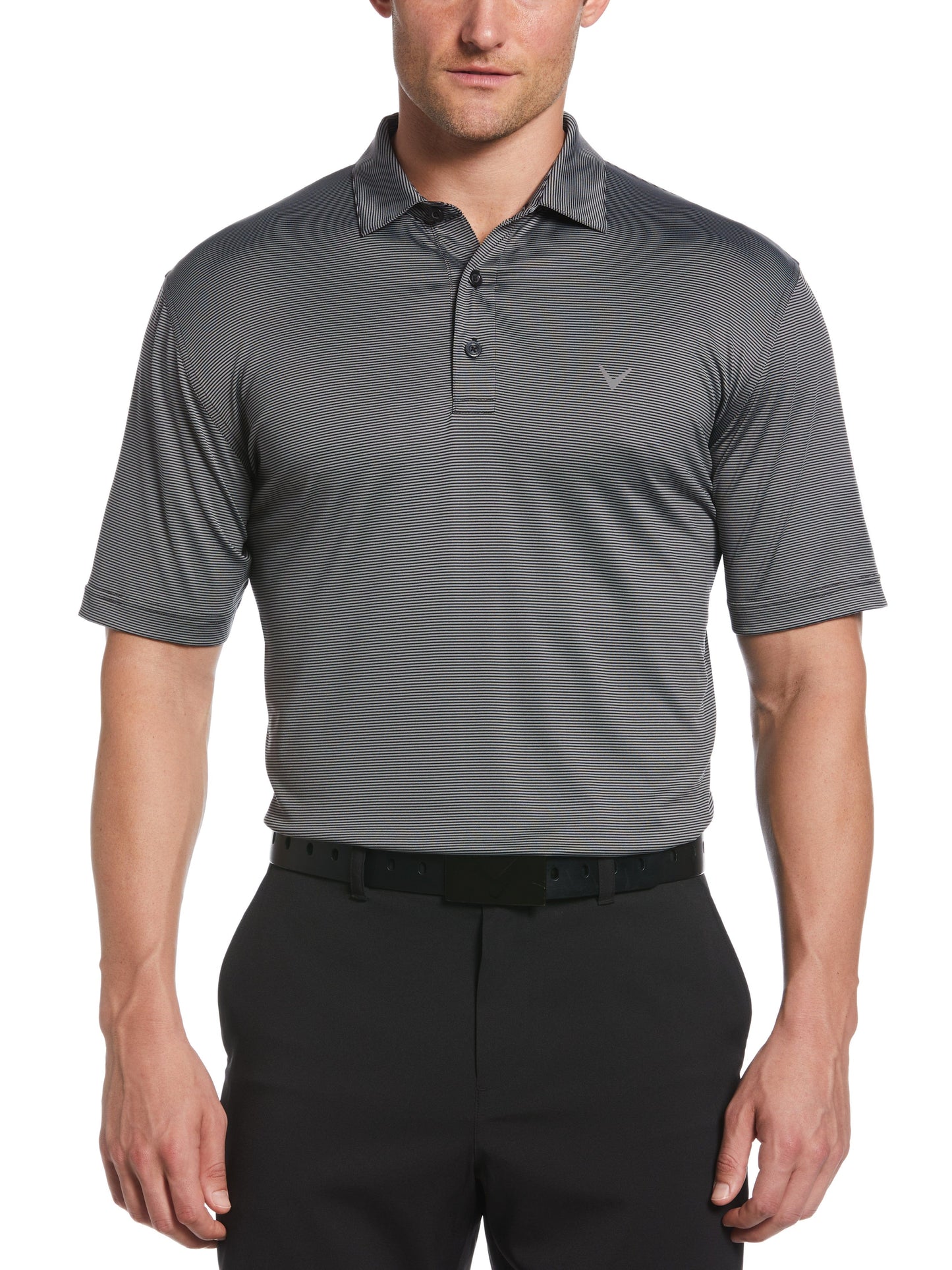 Fine Line Stripe Golf Polo (Caviar)