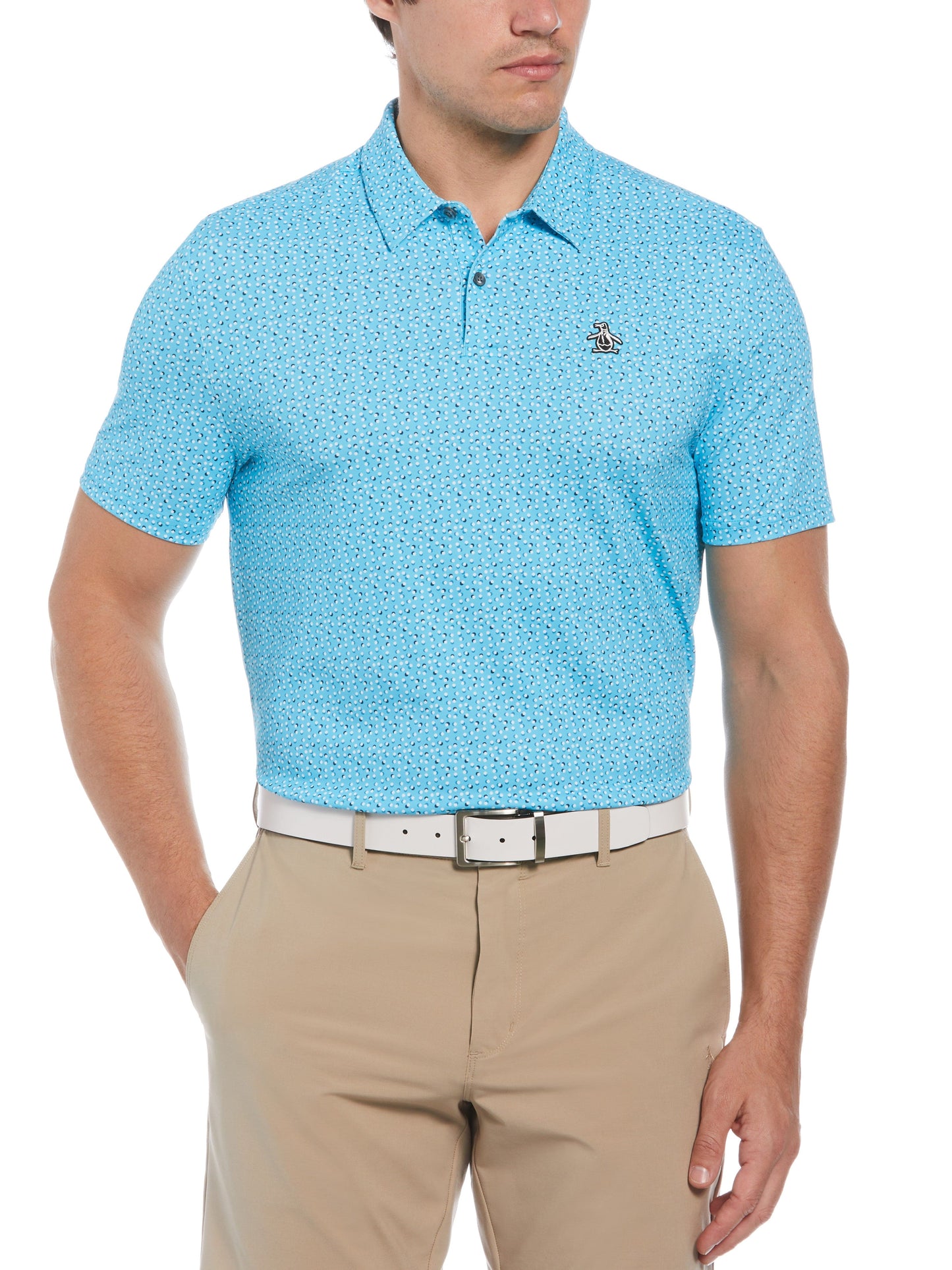 Golf Ball Print Short Sleeve Golf Polo Shirt (Blue Atoll)