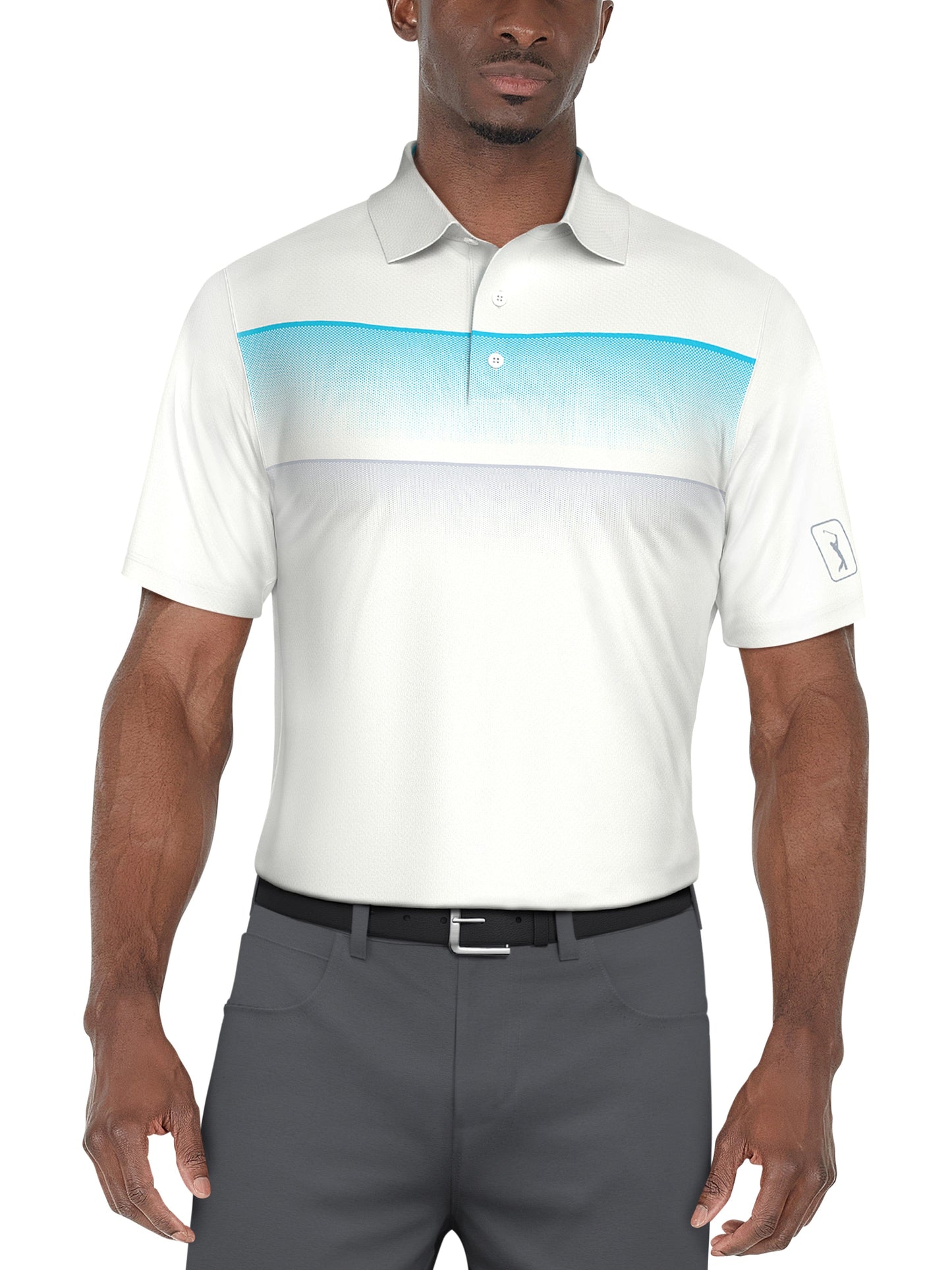 SHORT SLEEVE GRADIENT STRIPE PRINTED POLO (Bright White)