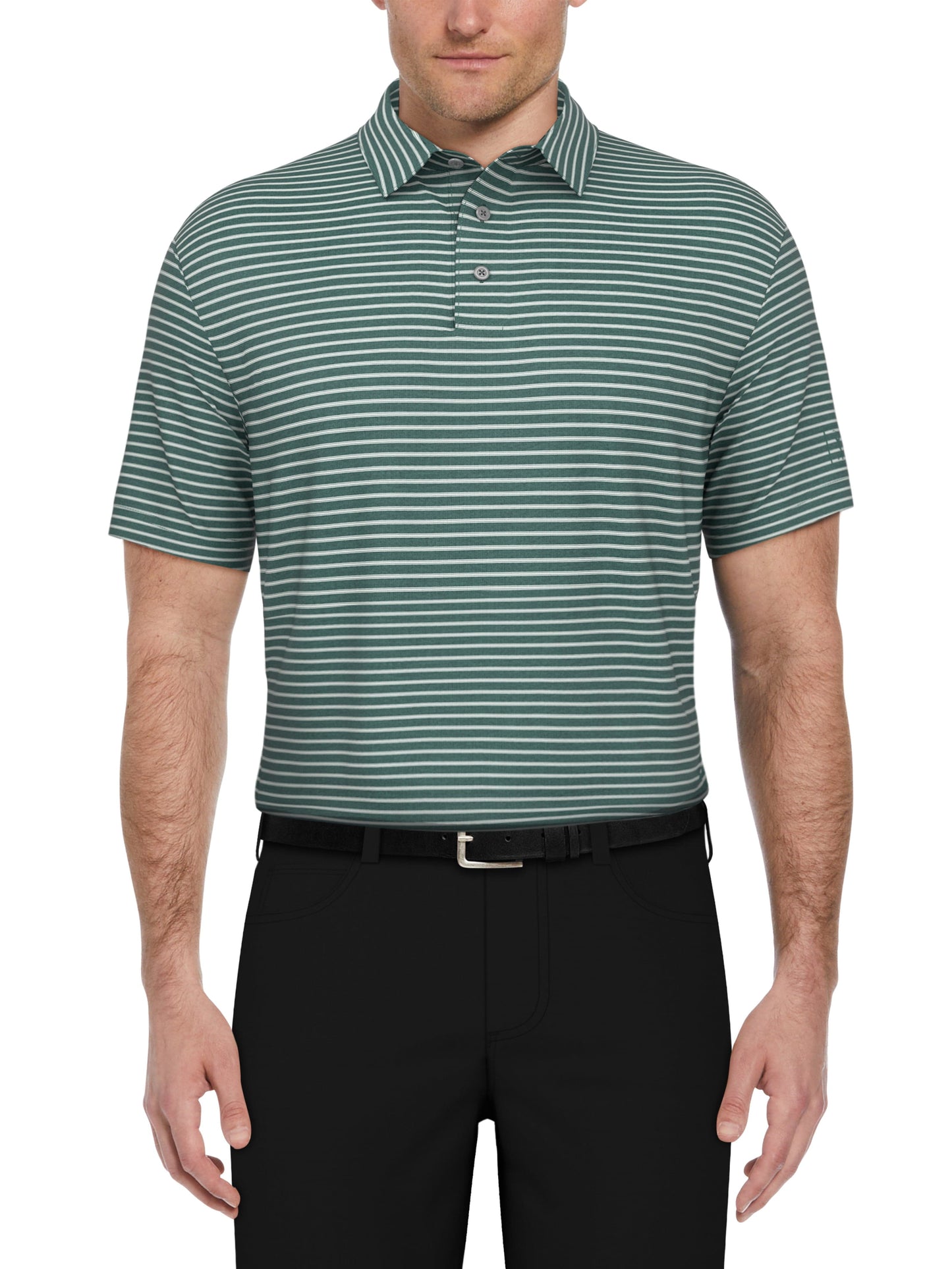 Heather Feeder Stripe Golf Polo (Deep Sea Grn Htr)