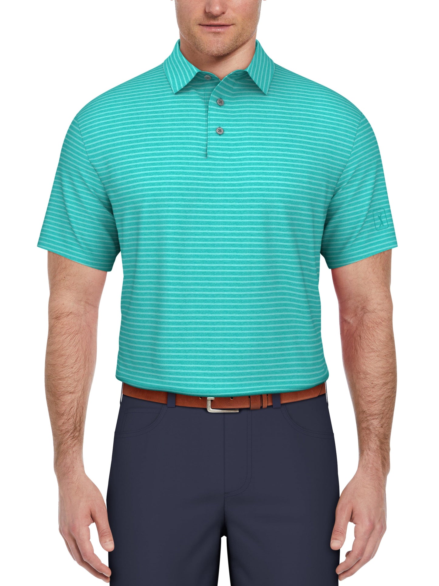 Short Sleeve HEATHER STRIPE FEEDER POLO (Lt Scuba Blu Htr)