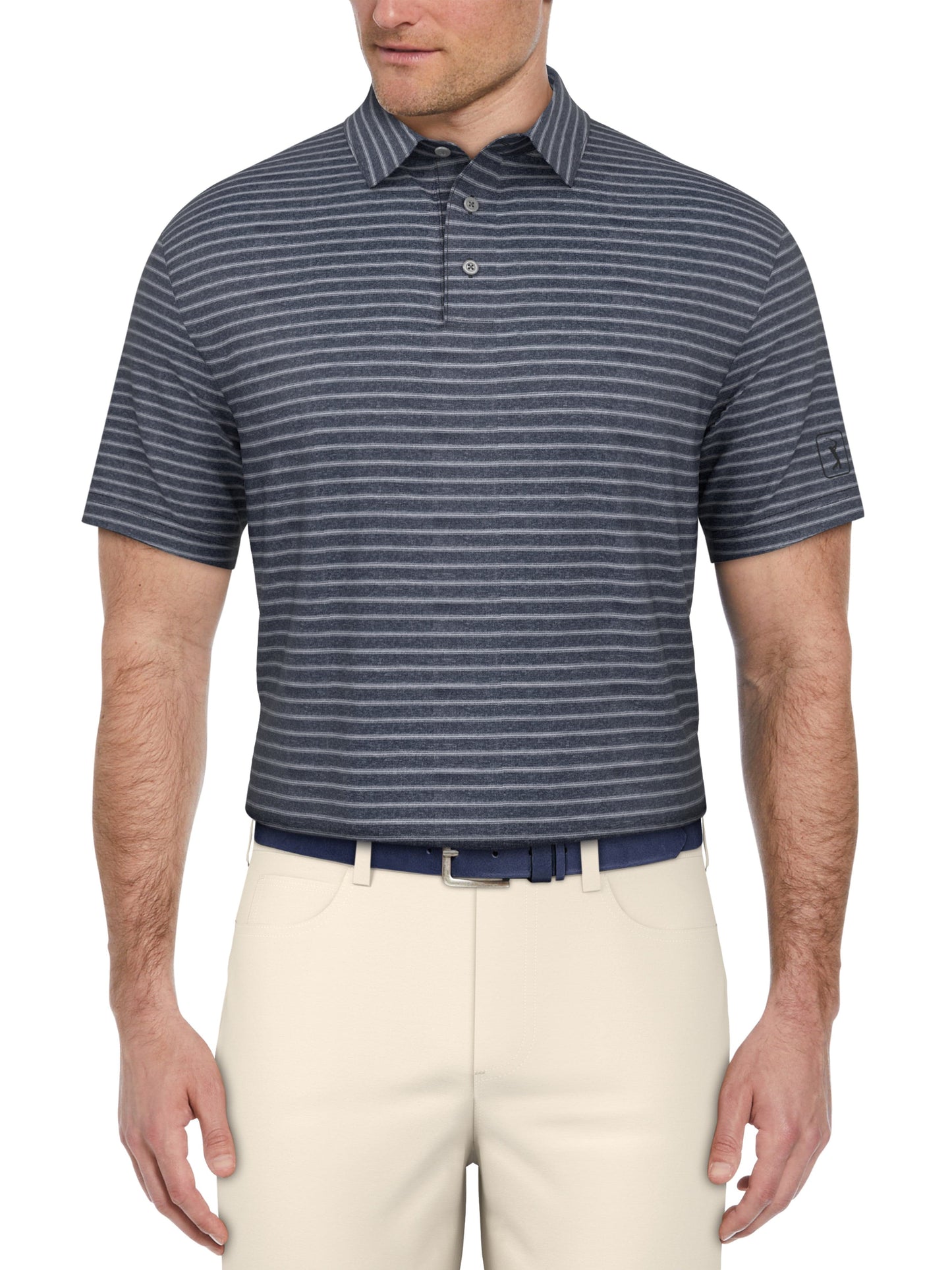 Heather Feeder Stripe Golf Polo (Peacoat Htr)