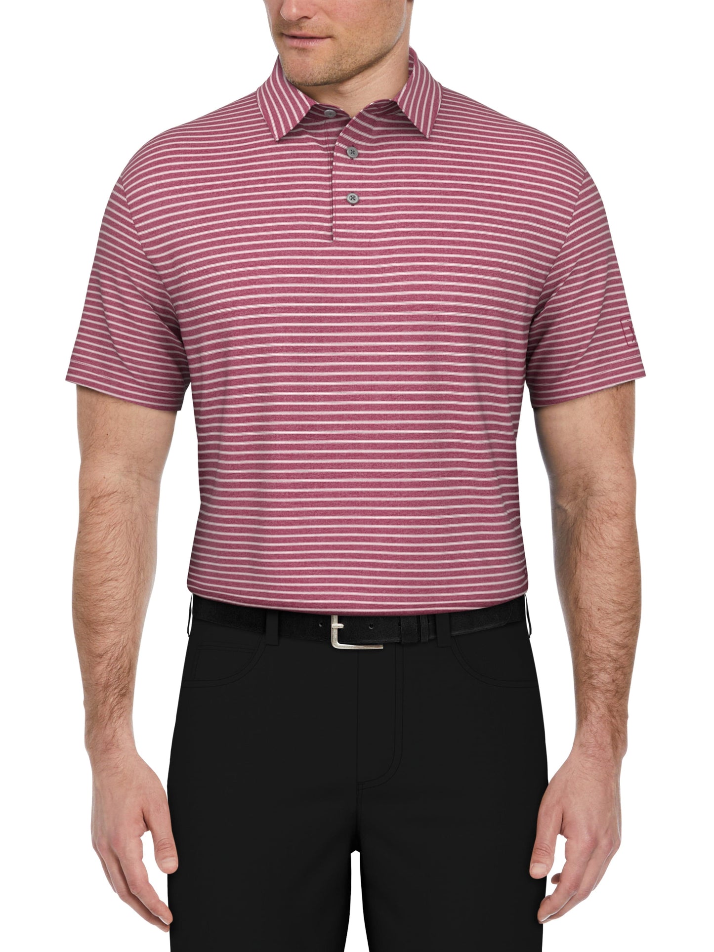 Heather Feeder Stripe Golf Polo (Smoky Aster Htr)