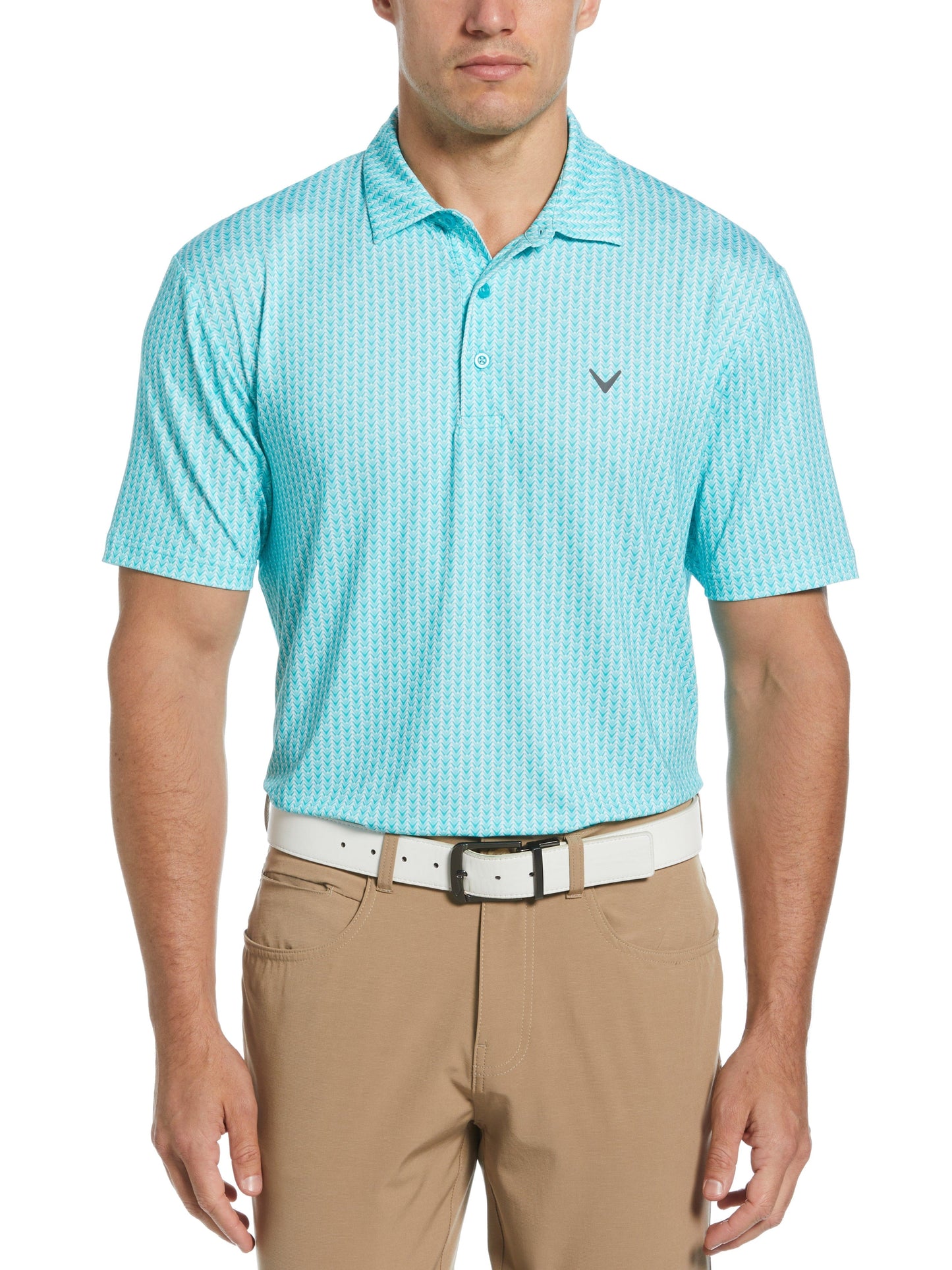 Mens Herringbone Print Polo (Ceramic)