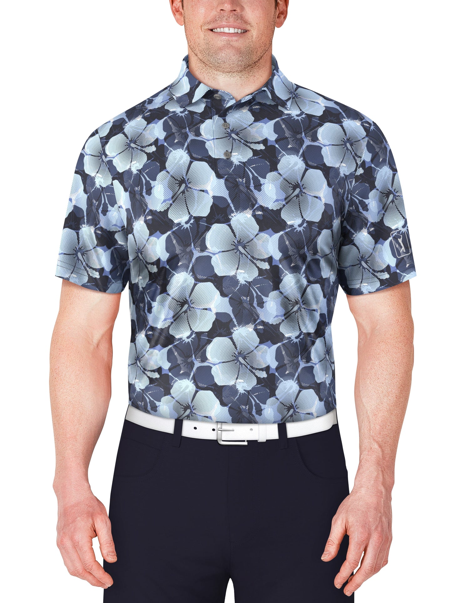 SS Hibiscus Print Polo (Peacoat)