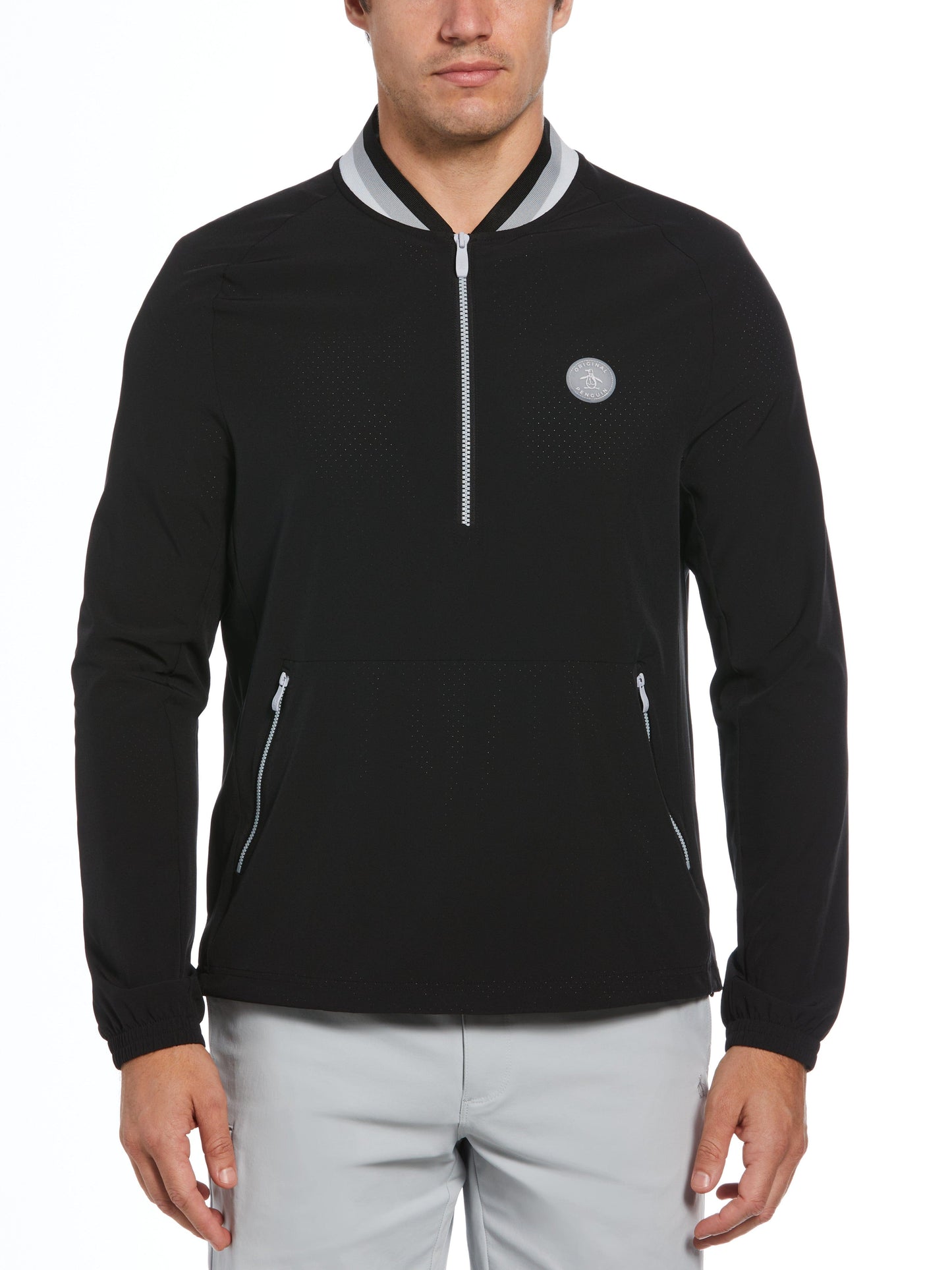 Lightweight 1/4 Zip Long Sleeve Golf Windbreaker With Striped Collar (Caviar)