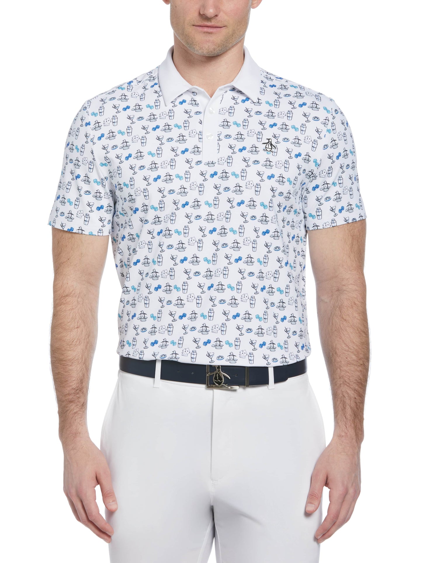 Martini Print Golf Polo Shirt (Bright White)