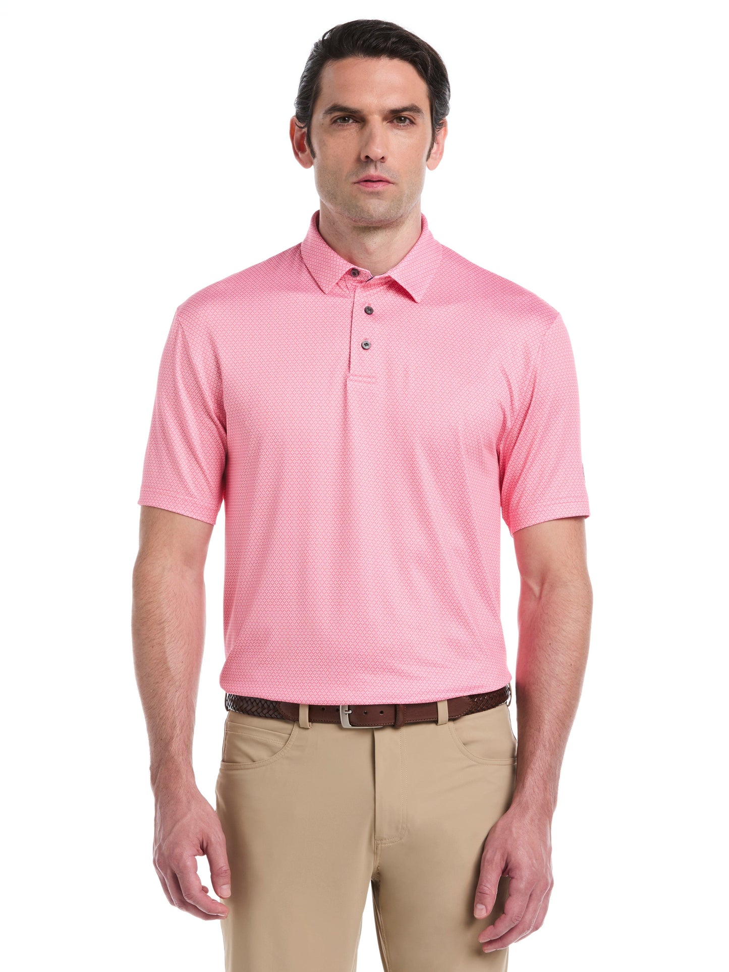 Micro Geometric Print Golf Polo (Strawberry Pink)