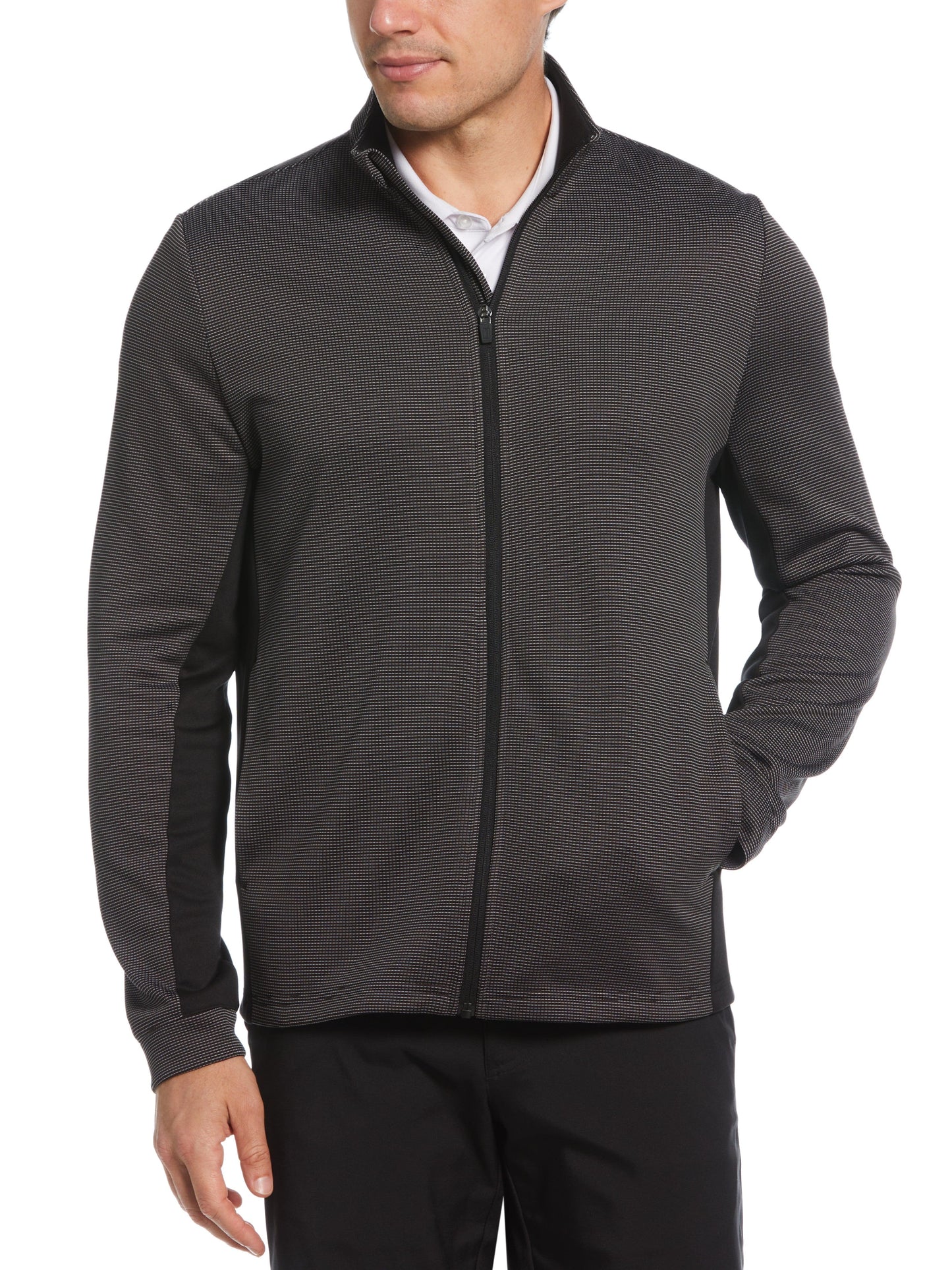 Micro Jacquard Full Zip Golf Jacket (Caviar)