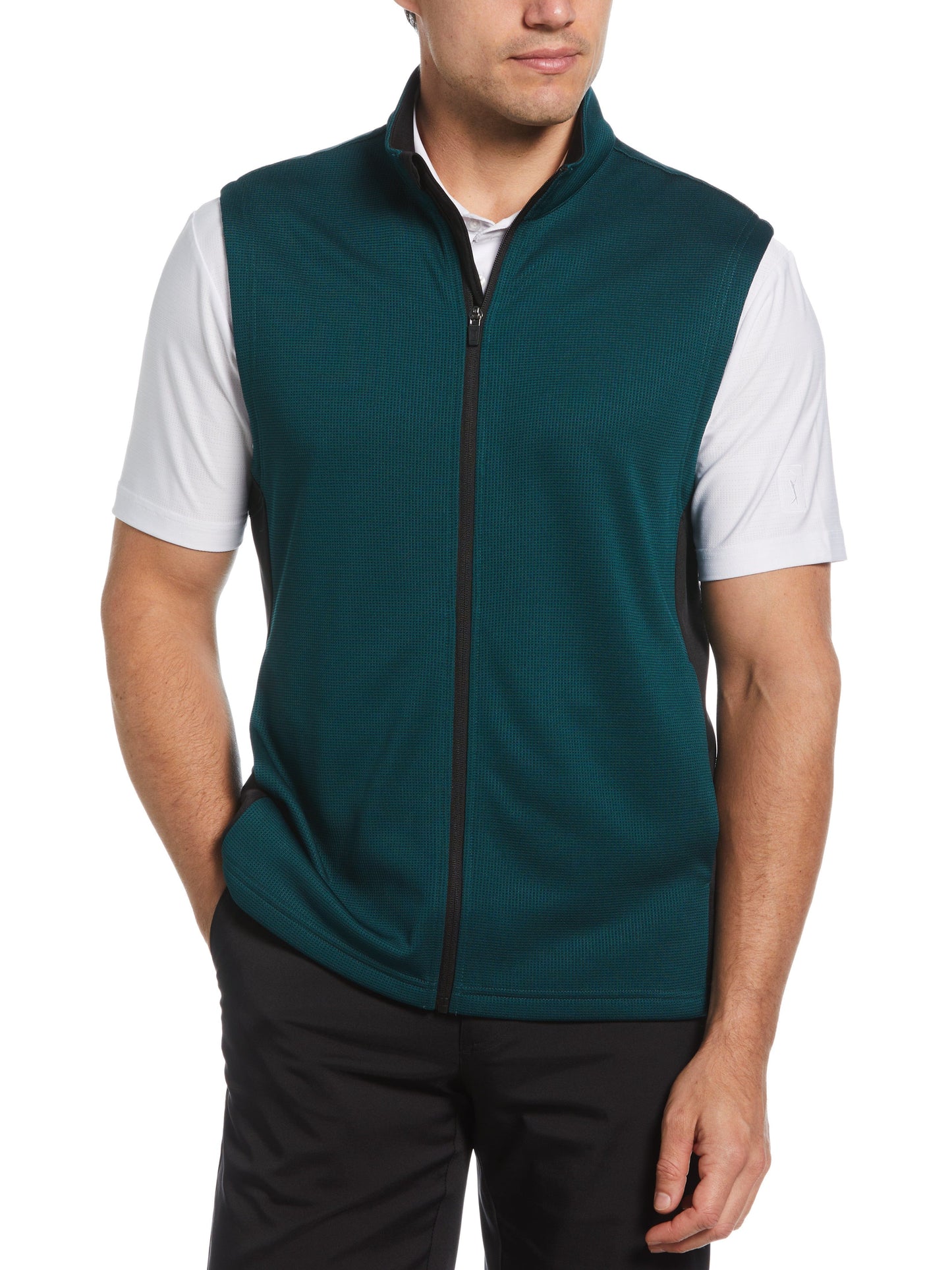 Micro Jacquard Full Zip Golf Vest (Dark Sea)