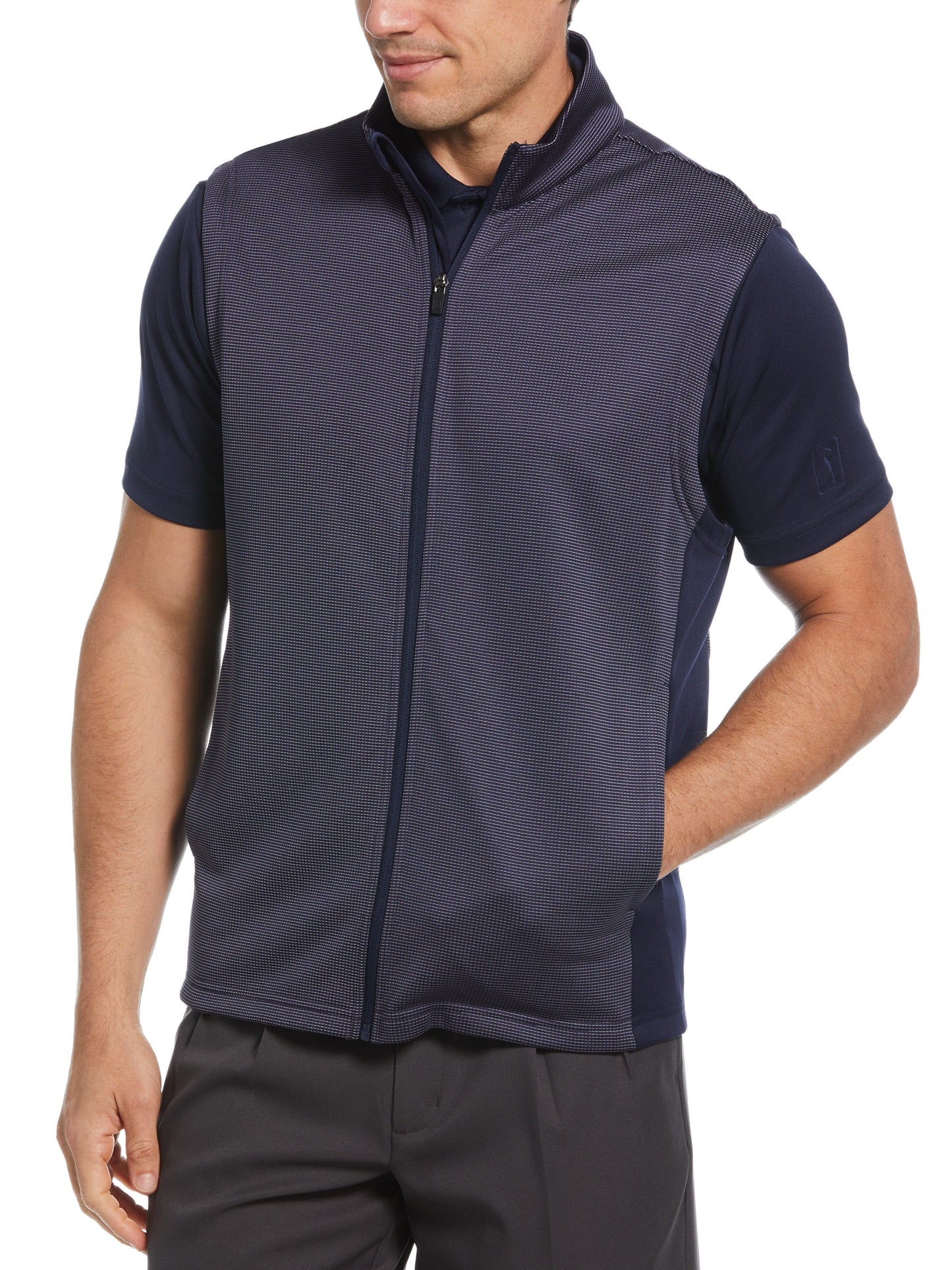 Micro Jacquard Full Zip Golf Vest (Peacoat)