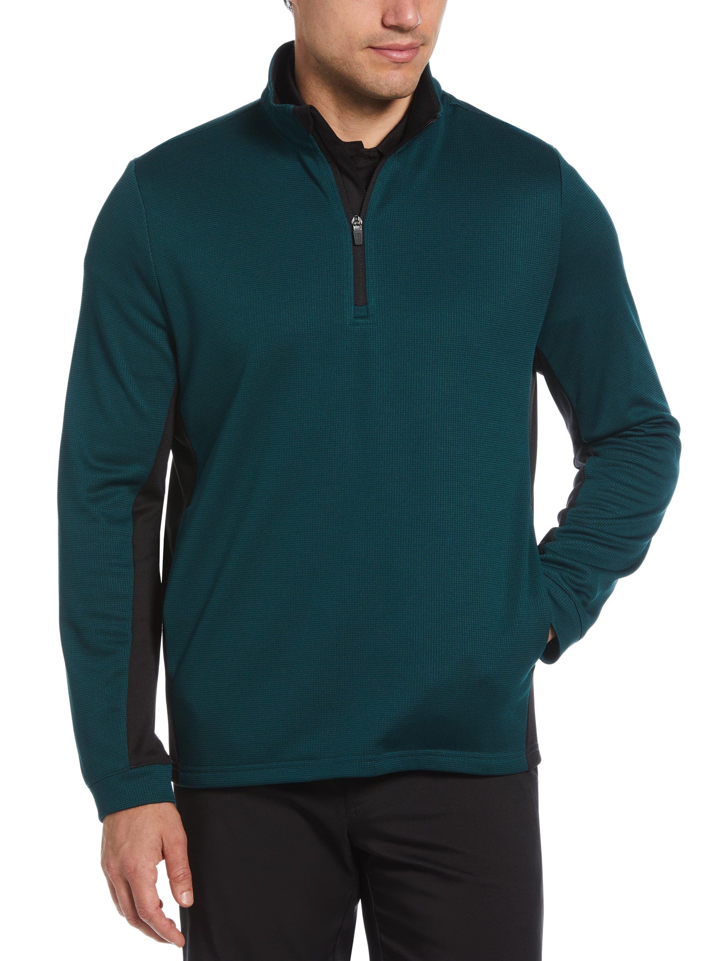 Micro Jacquard Quarter Zip Golf Jacket (Dark Sea)