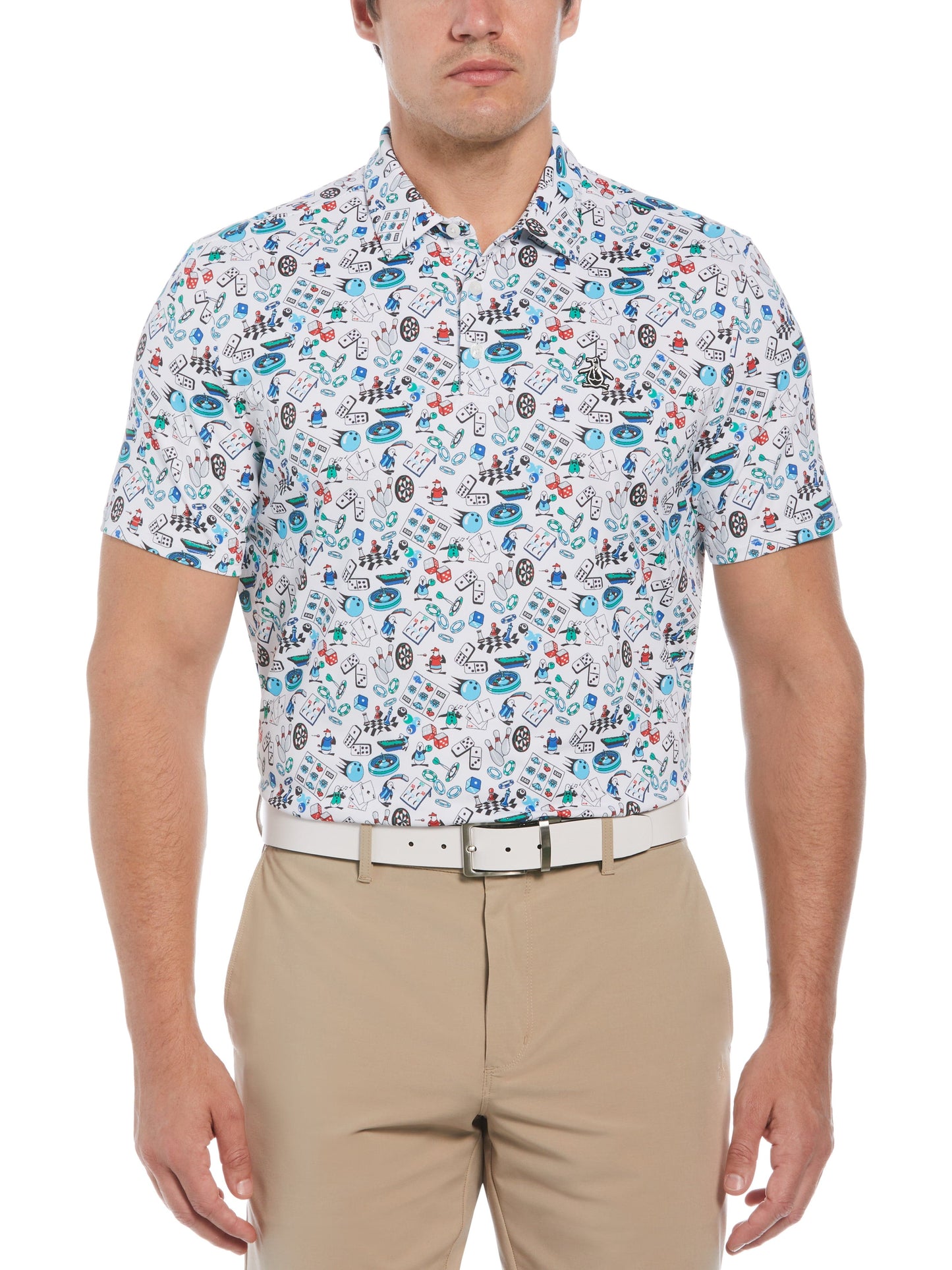 Novelty Games Print Short Sleeve Golf Polo Shirt (Bright White)