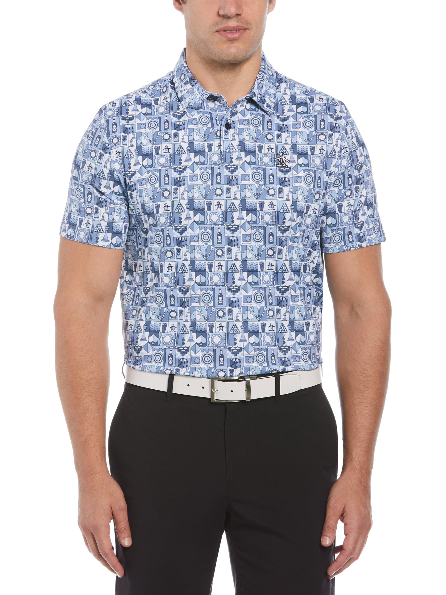 Novelty Grid Print Short Sleeve Golf Polo Shirt (Black Iris)