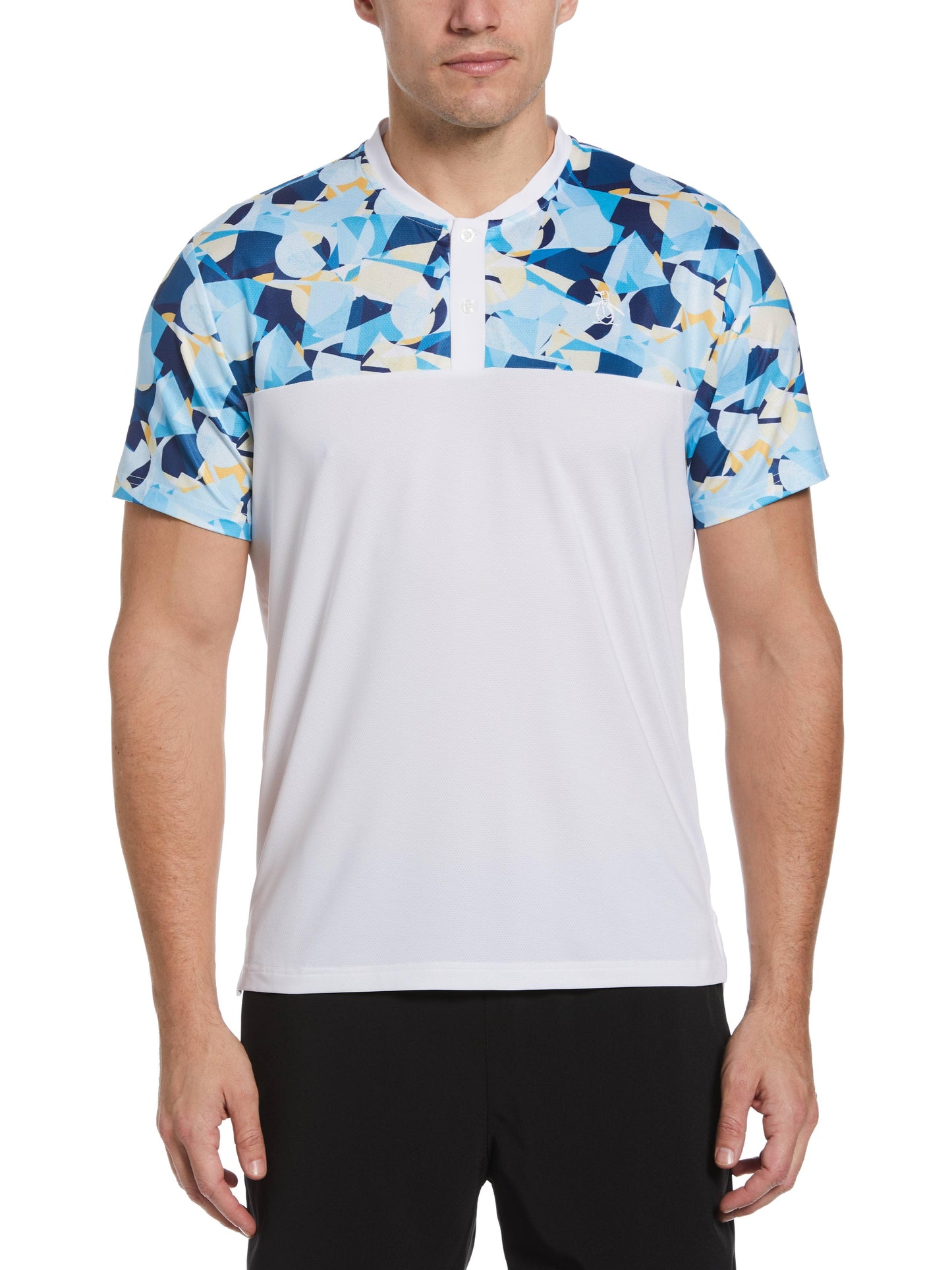 Perforance Print Tennis Henley (Bright White)