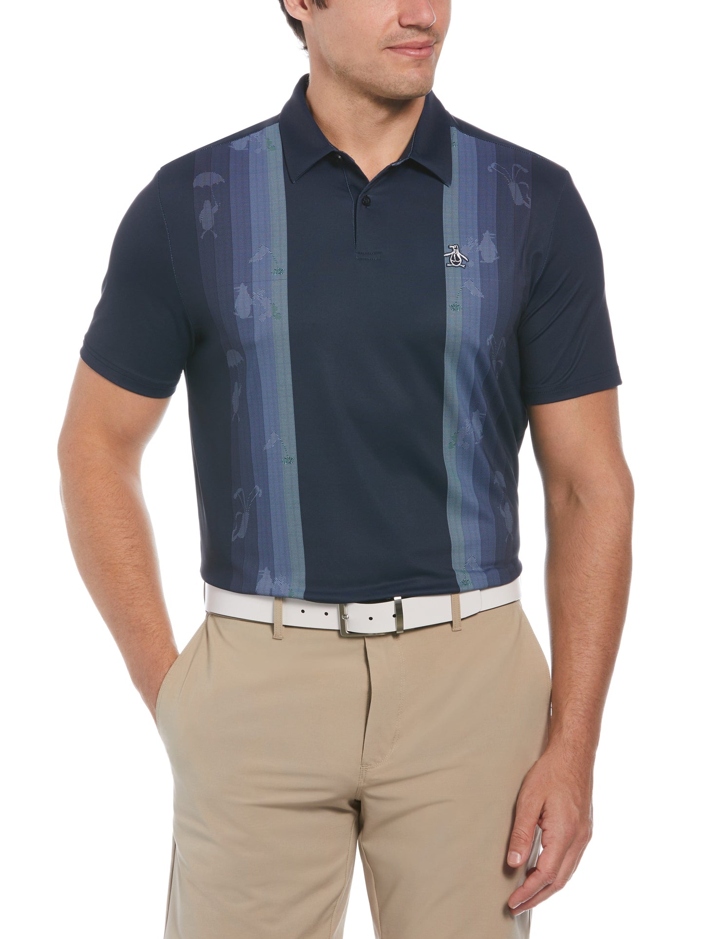 Pete Vertical Color Block Print Short Sleeve Golf Polo Shirt (Black Iris)