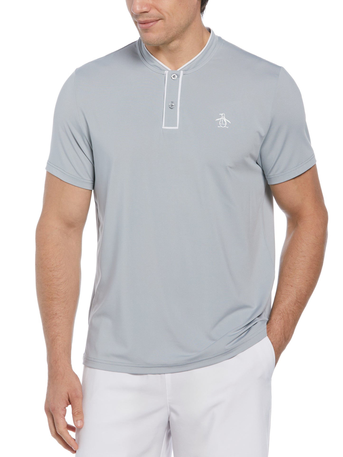 Piped Blade Collar Performance Short Sleeve Tennis Polo Shirt (Quarry)