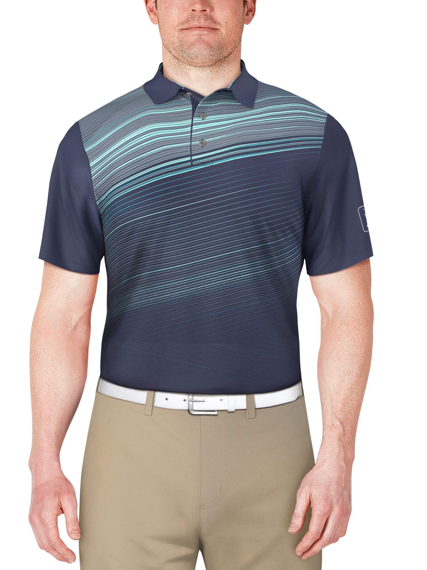 Short Sleeve Asymmetric Stripe Printed Polo (Blue Indigo)