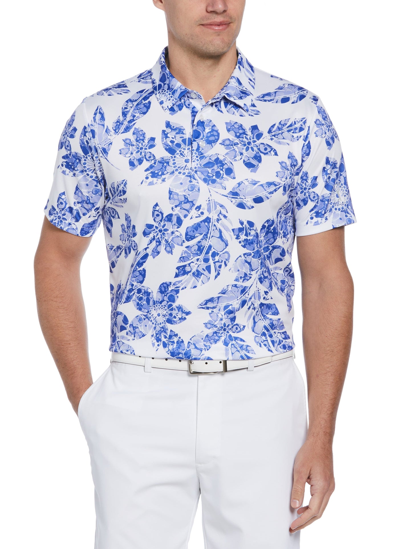 Short Sleeve Botanical Print Polo (Bright White)