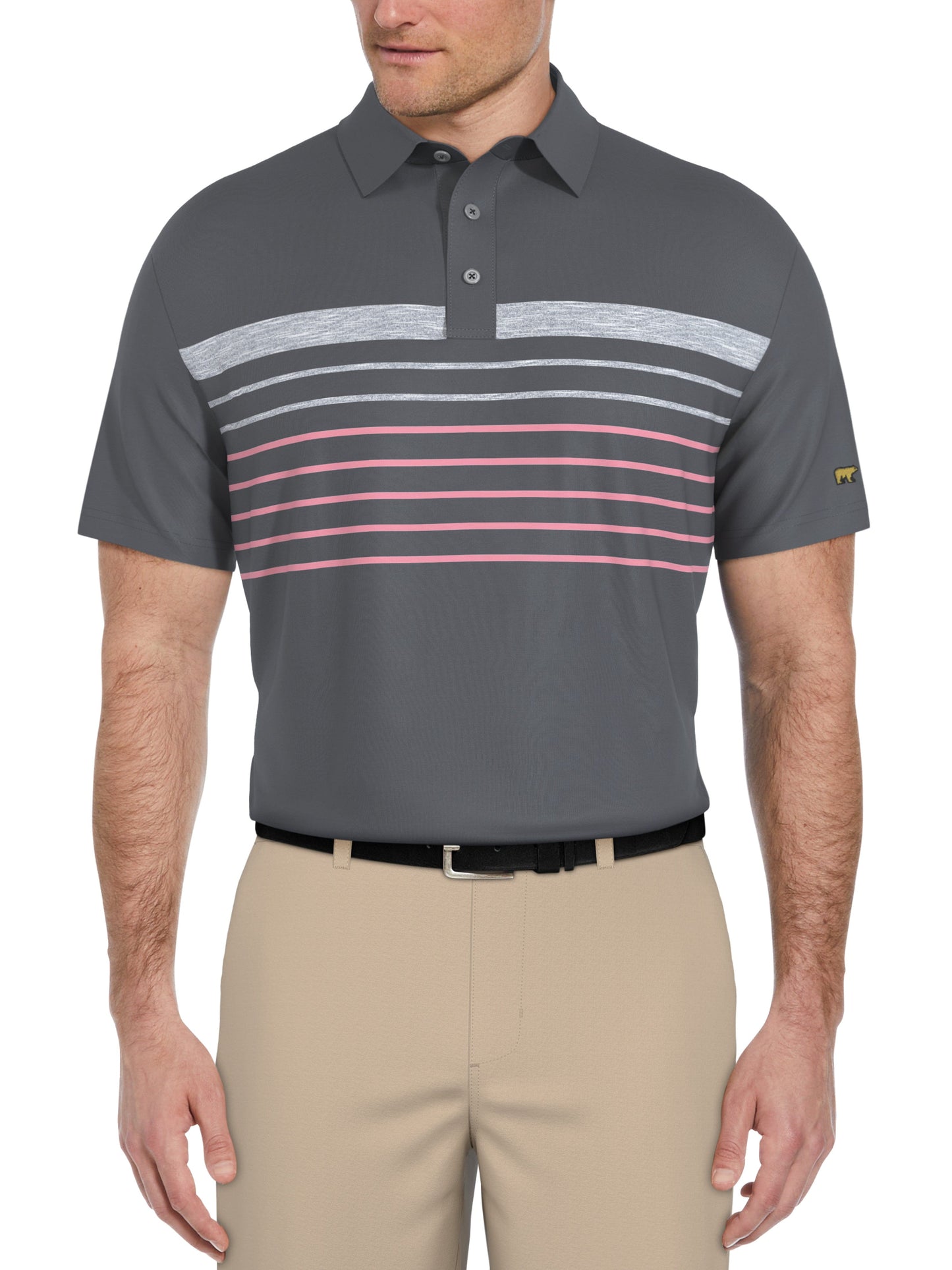 Short Sleeve Chest Stripe Print Polo (Grisaille)