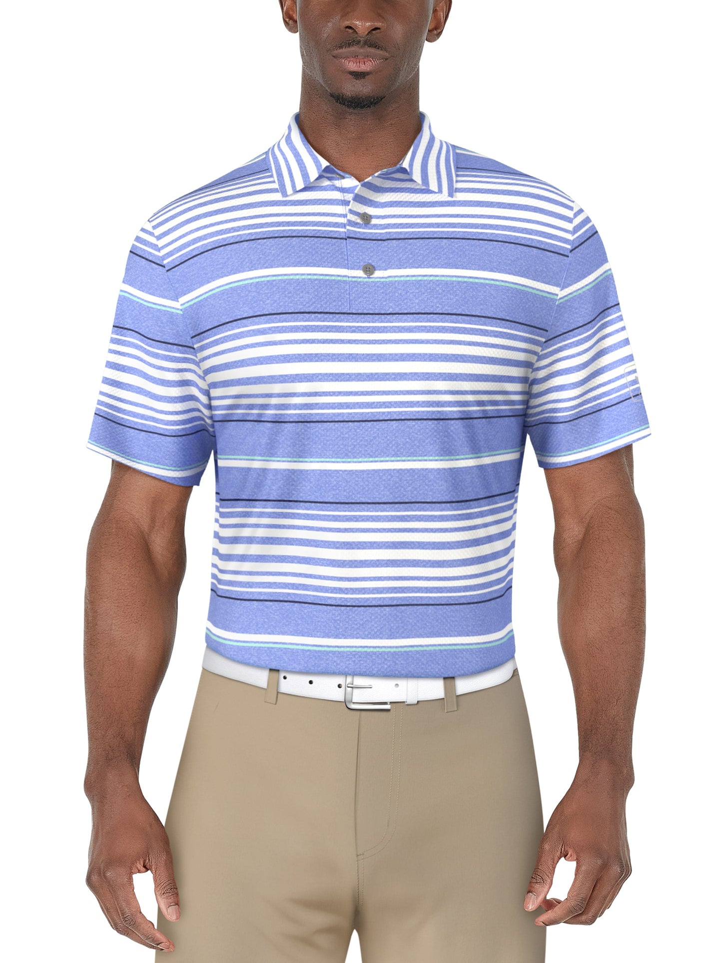 Short Sleeve Chest Stripe Printed Polo (Azurine)