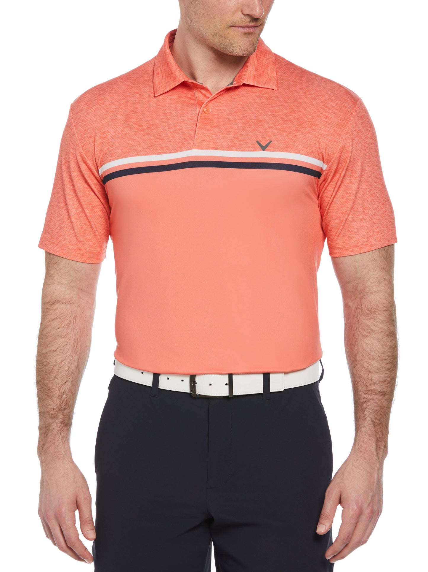 Short Sleeve Engineered Printed Block Polo Shirt (Living Coral)