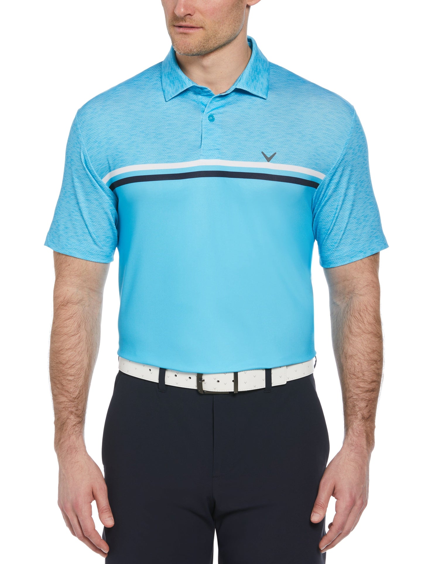 Short Sleeve Engineered Printed Block Polo Shirt (River Blue)