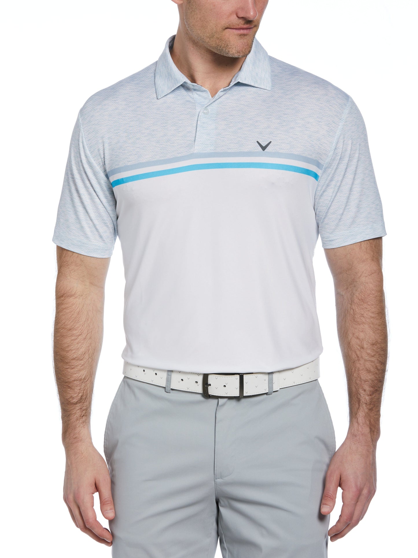 Short Sleeve Engineered Printed Block Polo Shirt (Bright White)