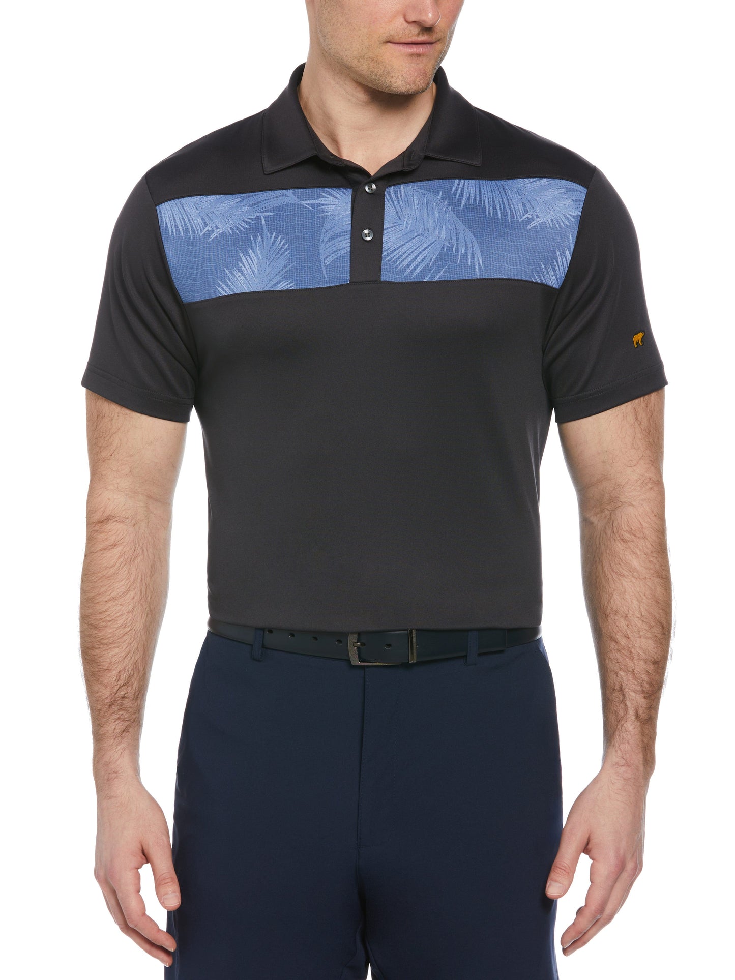Short Sleeve Engineered Tropical Print Polo (Charcoal Art)