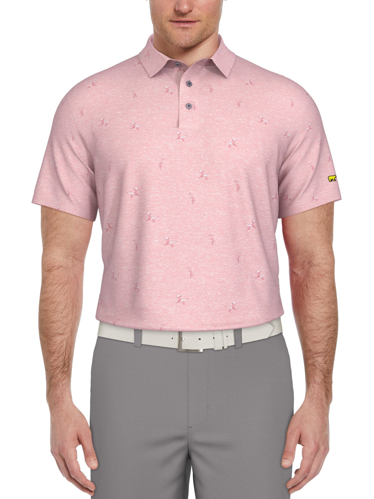 Short Sleeve Heron Print Polo (Sea Pink)