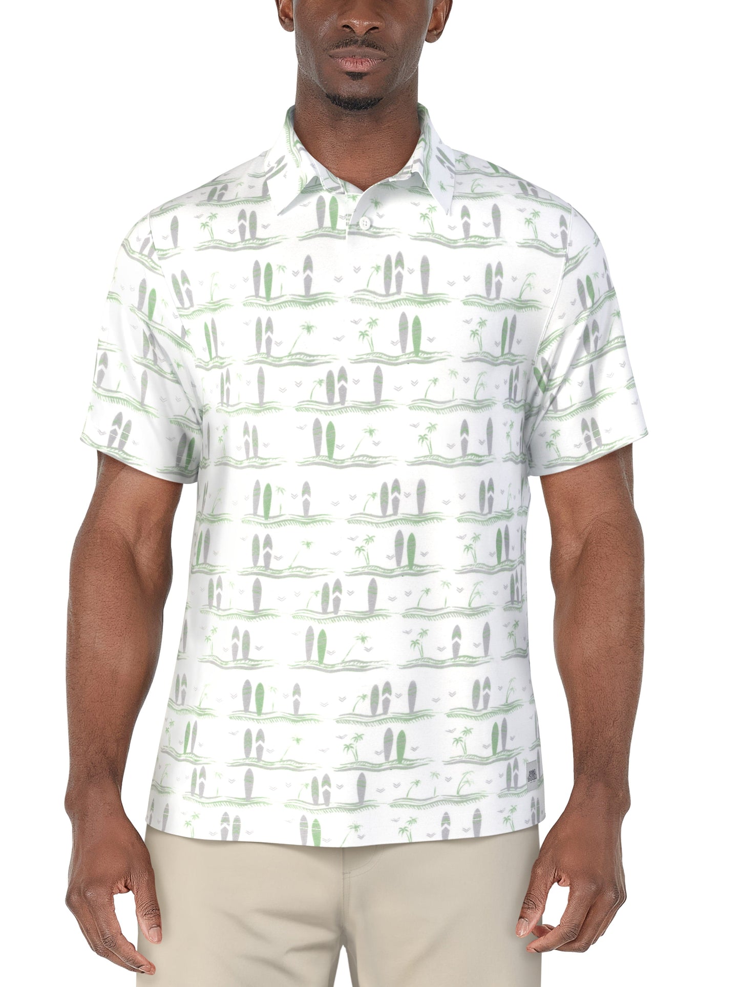 Short Sleeve Surfboard Conversational Printed Polo (Bright White)