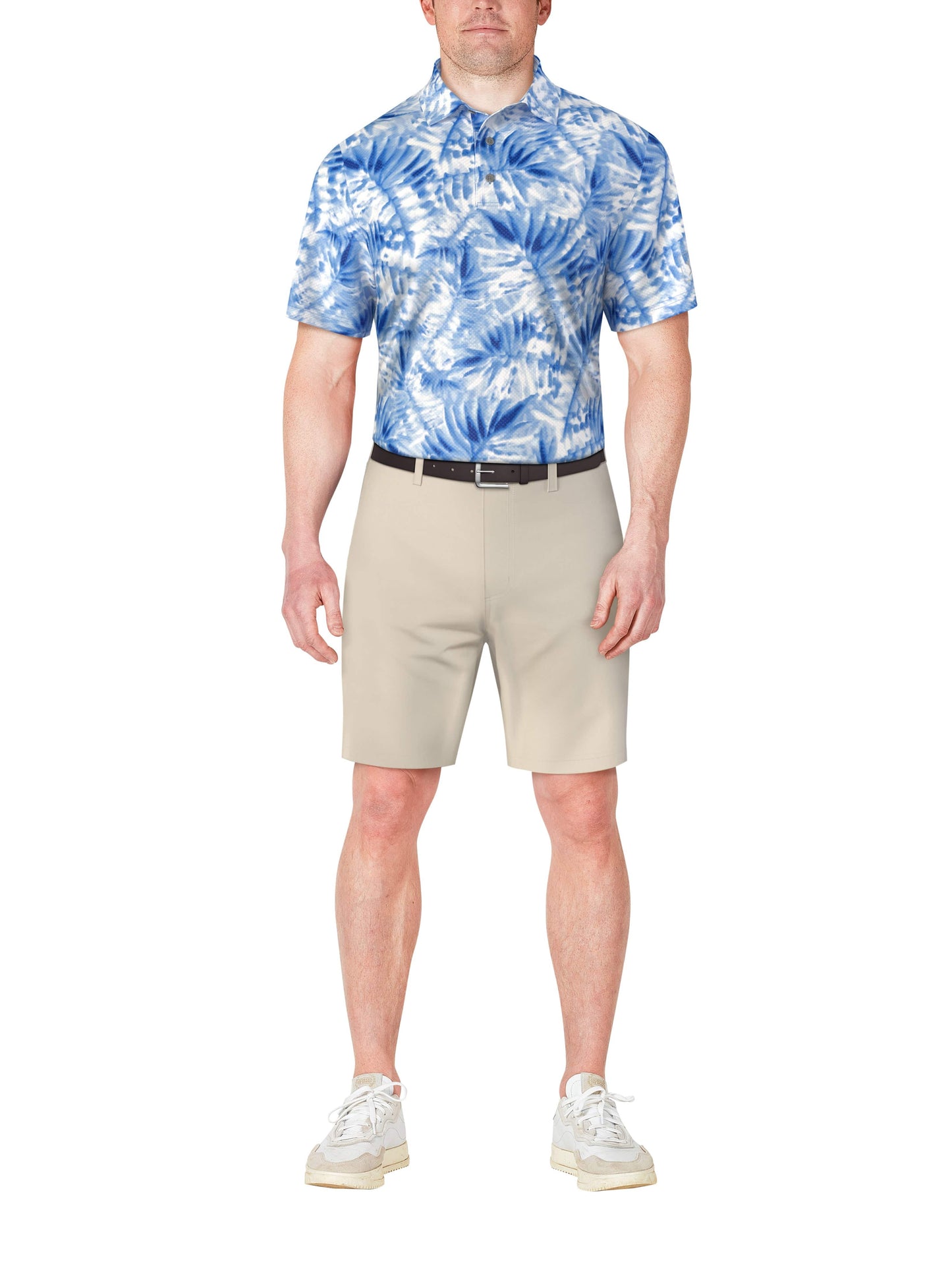 Men's Short Sleeve Tropical Leaf Print Polo