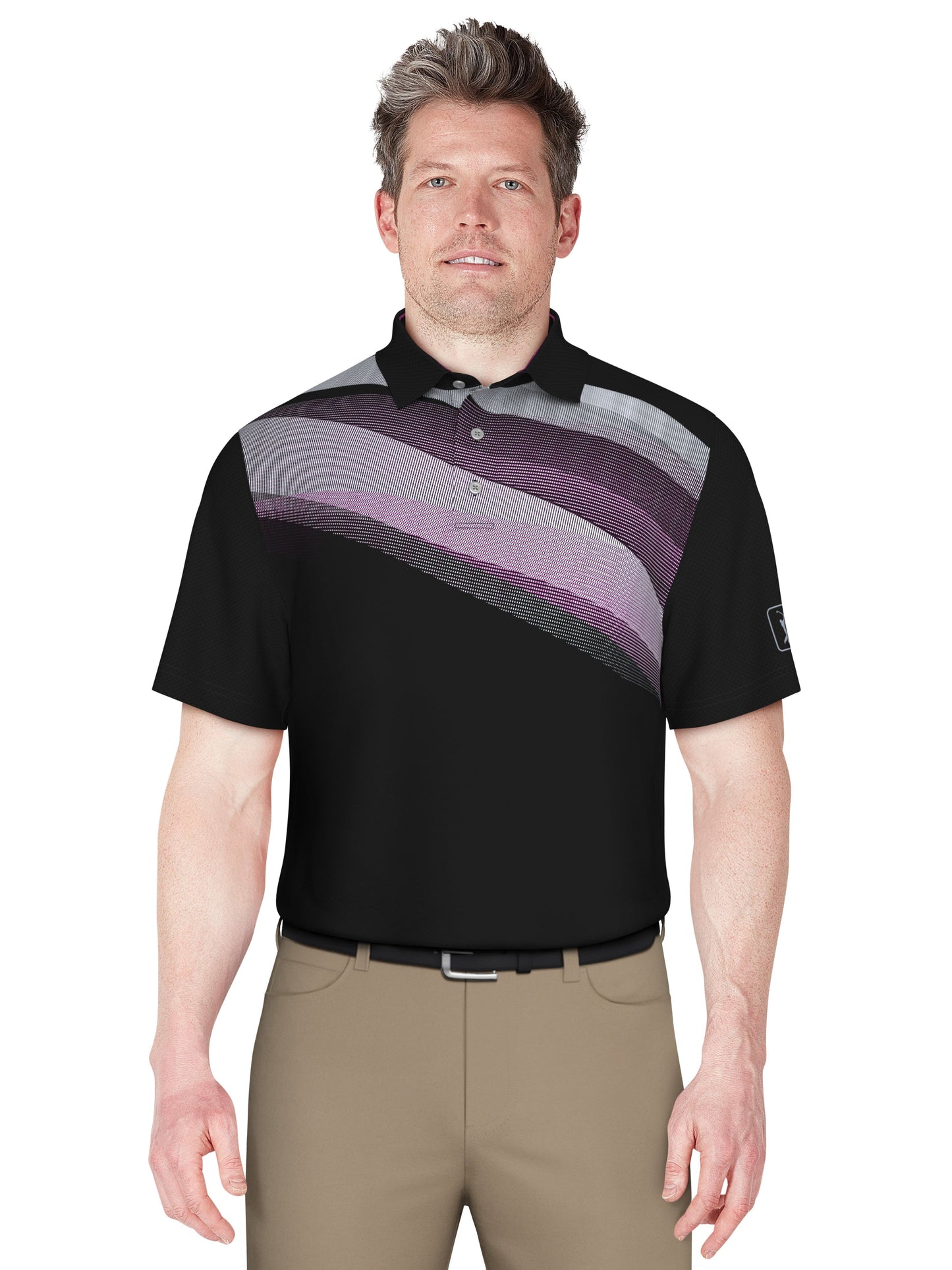 Solarized Asymmetric Print Golf Polo (Caviar)