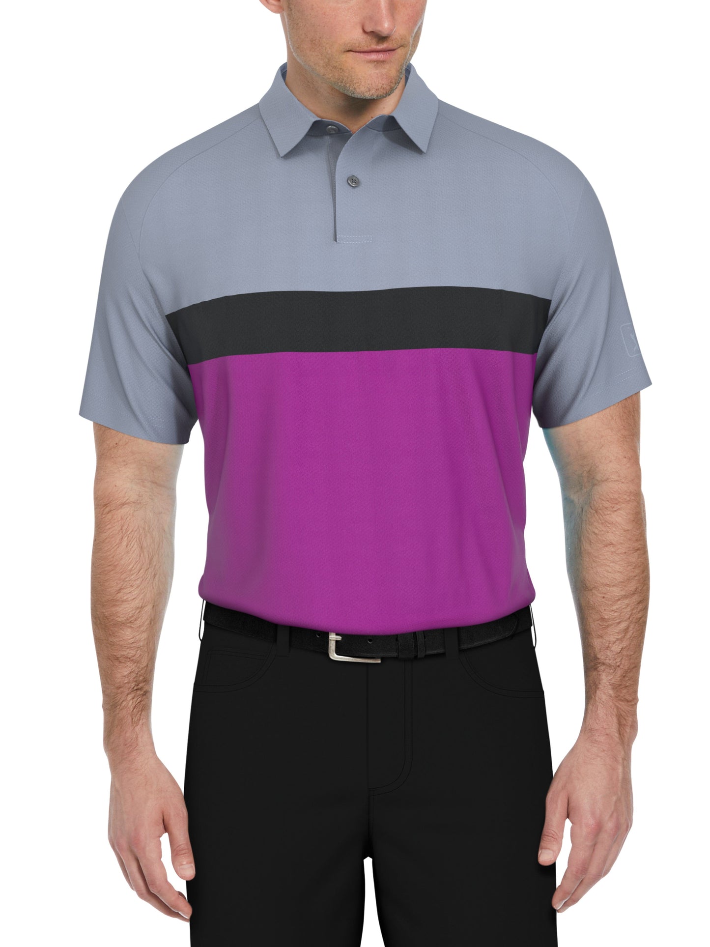Textured Color Block Golf Polo (Wild Aster)