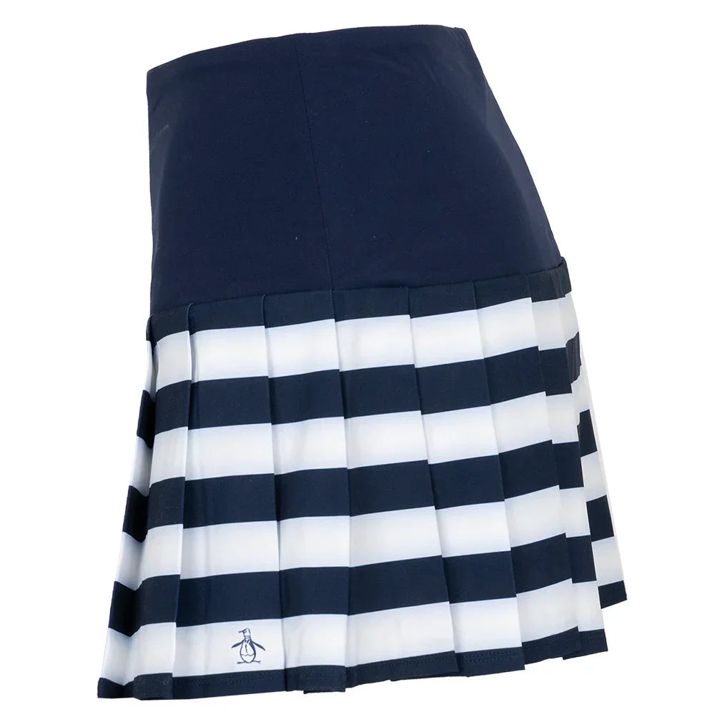 Women`s Striped Pleated 13 Inch Tennis Skort Black Iris PENGUIN