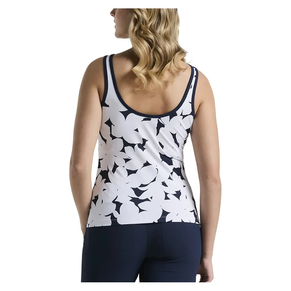 Women`s Riviera Floral Print Tennis Tank Black Iris PENGUIN