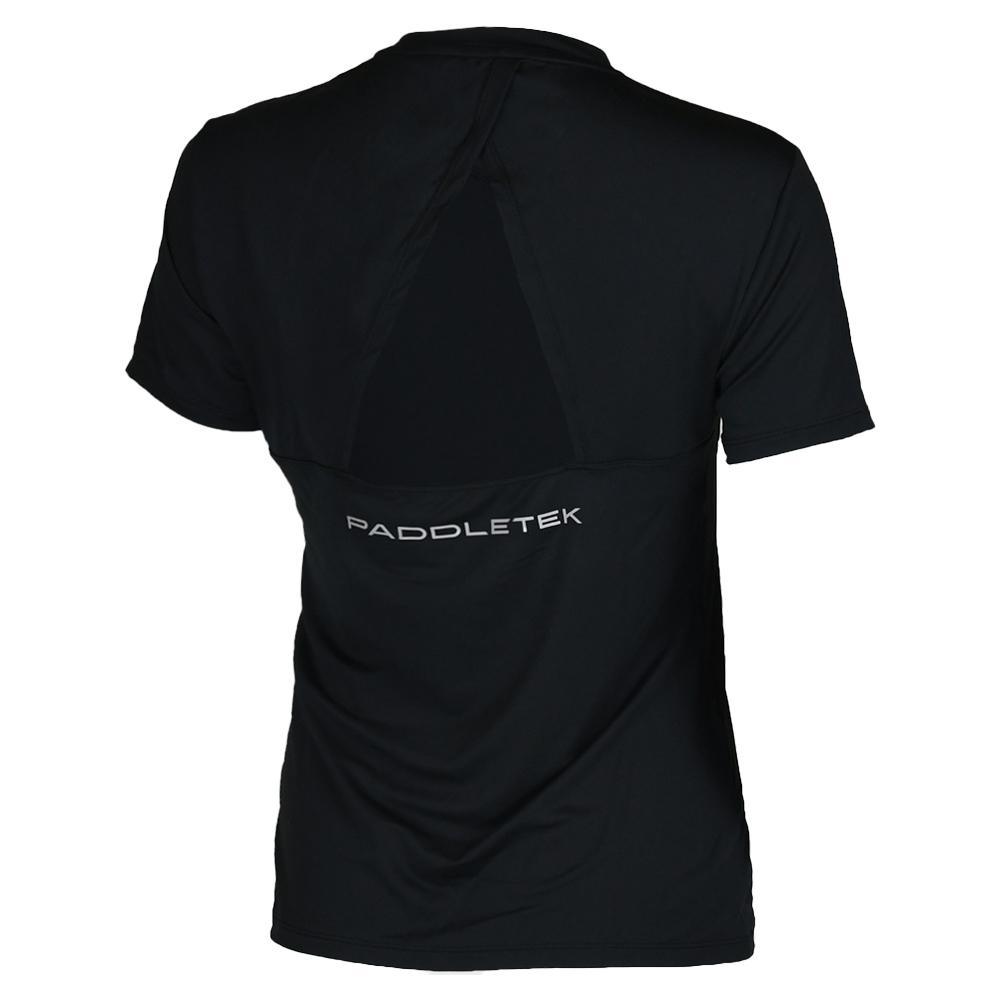 Womens Short Sleeve Performance Tennis Top Black and Sleet Womens Apparel PADDLETEK