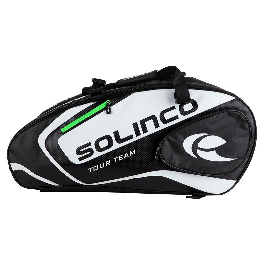 15-Pack Tour Team Tennis Racquet Bag White and Black with Green Zipper Lining Tournament Gear SOLINCO