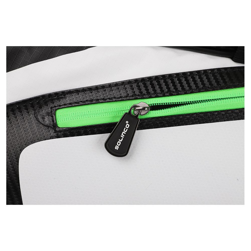 15-Pack Tour Team Tennis Racquet Bag White and Black with Green Zipper Lining Tournament Gear SOLINCO