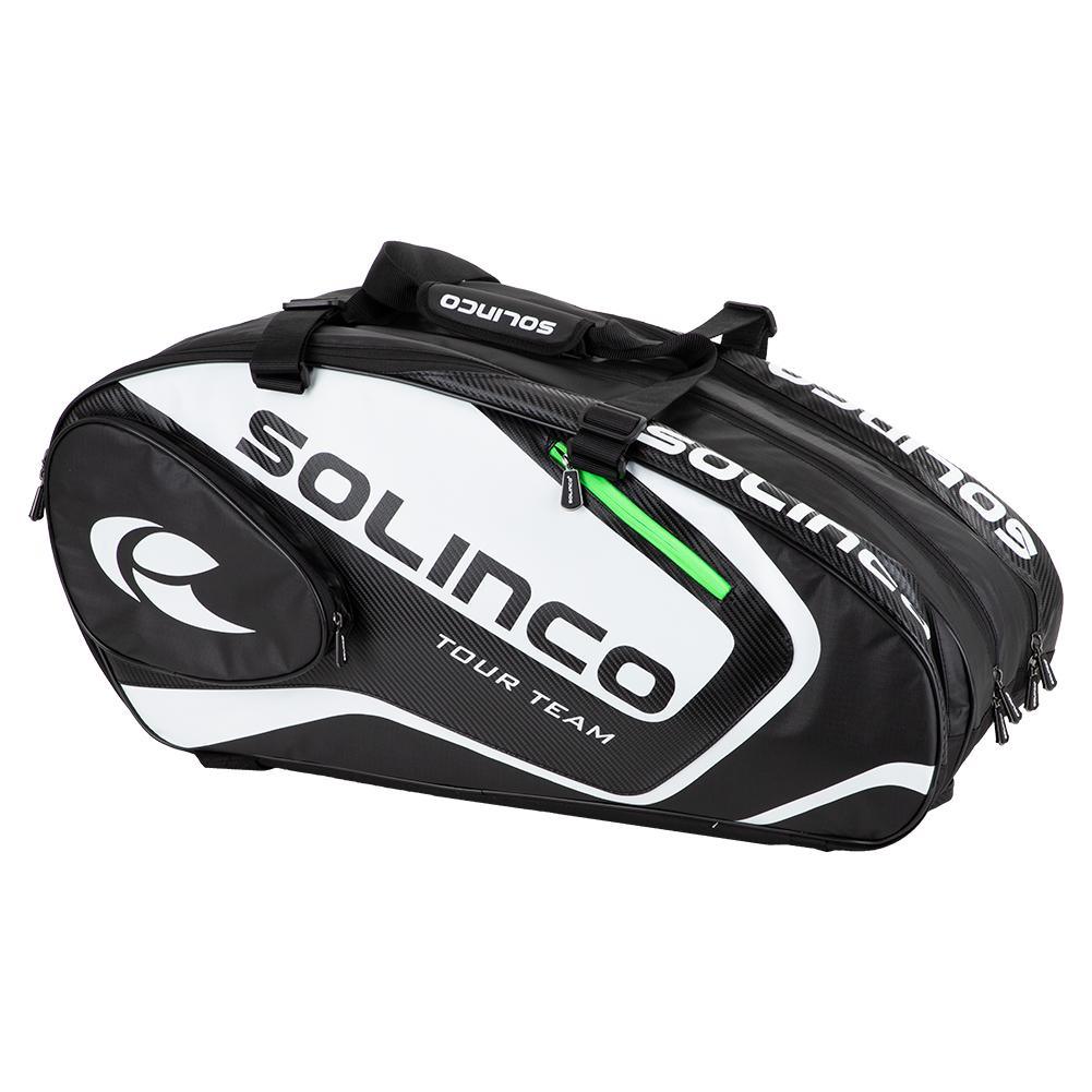 15-Pack Tour Team Tennis Racquet Bag White and Black with Green Zipper Lining Tournament Gear SOLINCO