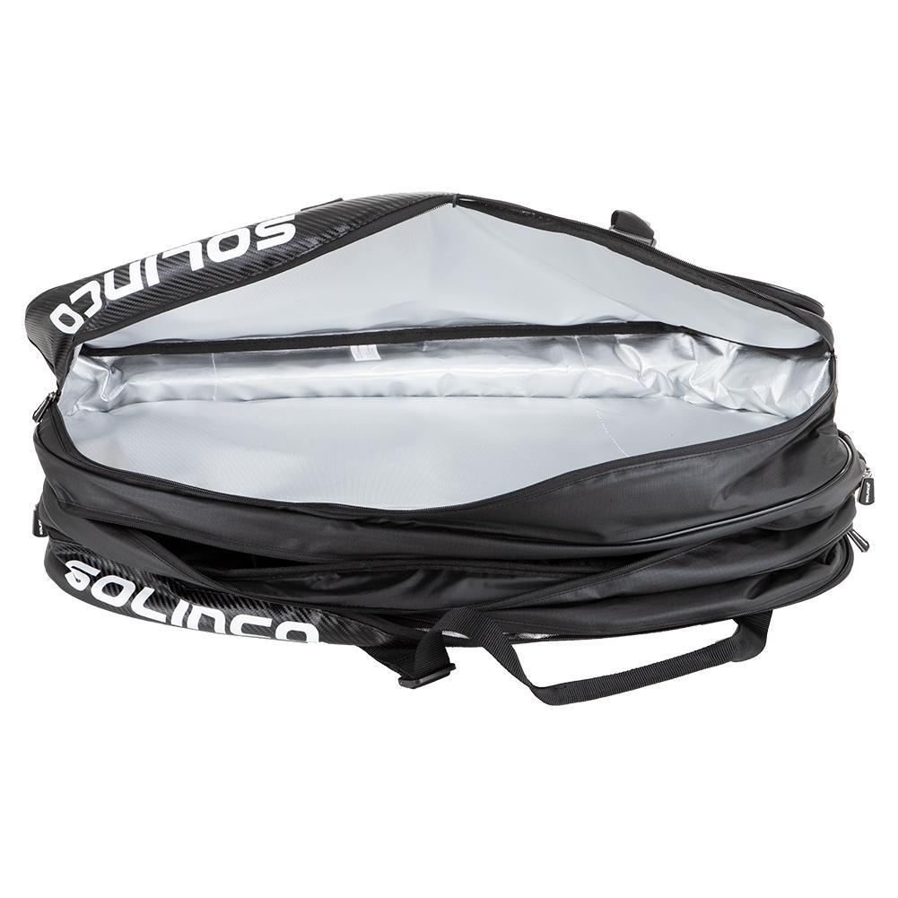 15-Pack Tour Team Tennis Racquet Bag White and Black with Green Zipper Lining Tournament Gear SOLINCO