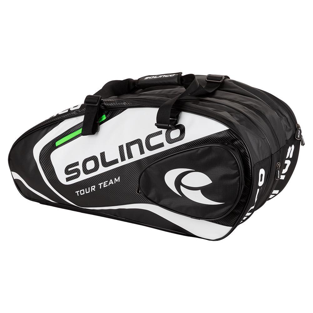 15-Pack Tour Team Tennis Racquet Bag White and Black with Green Zipper Lining Tournament Gear SOLINCO