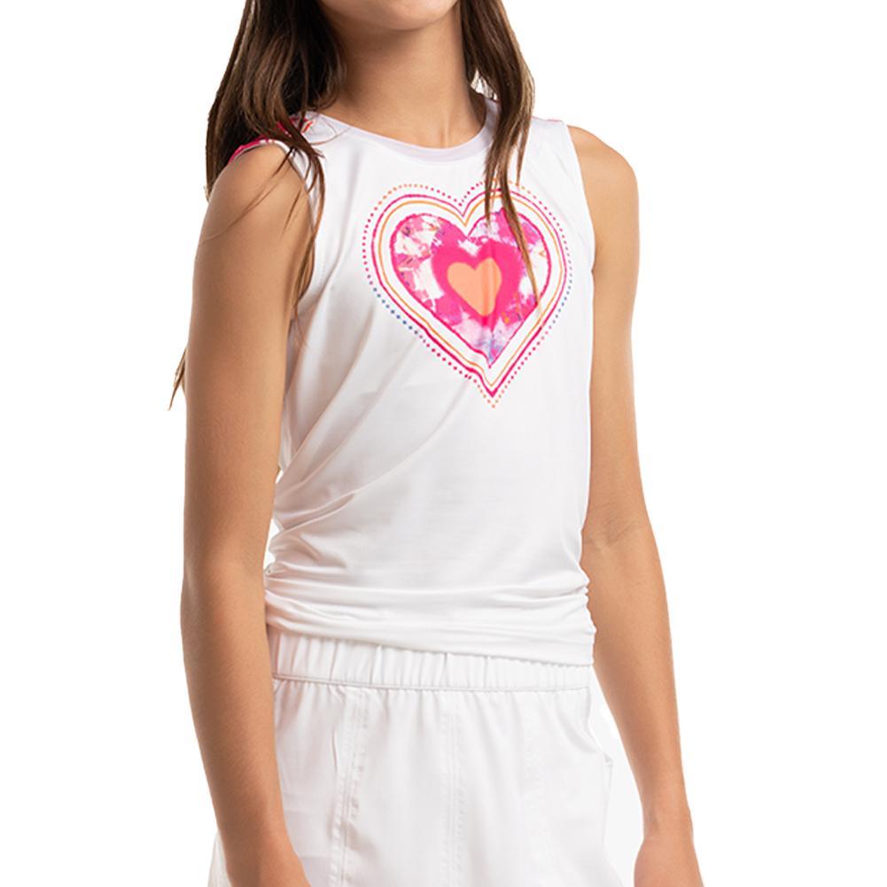 Girl's Shock N' Love Tie Back Tennis Tank White Girls Apparel LUCKY IN LOVE