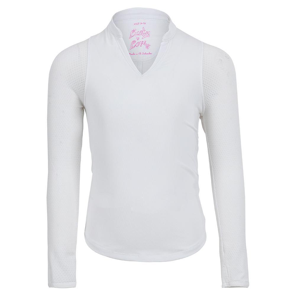 Girls' Mandarin Collar Long Sleeve Tennis Top White Outerwear LUCKY IN LOVE