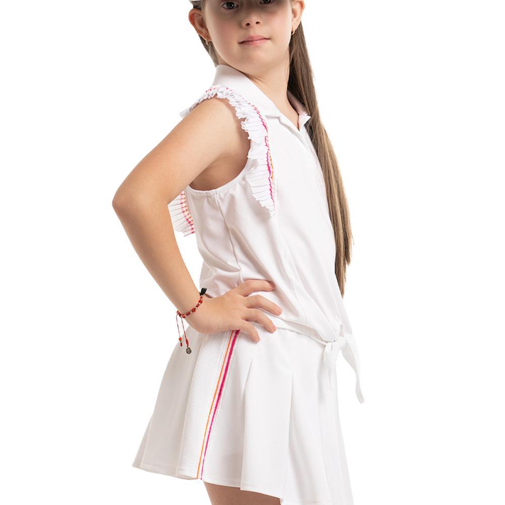 Girl's Classic Stripes Tie Tennis Polo White Girls Apparel LUCKY IN LOVE XS